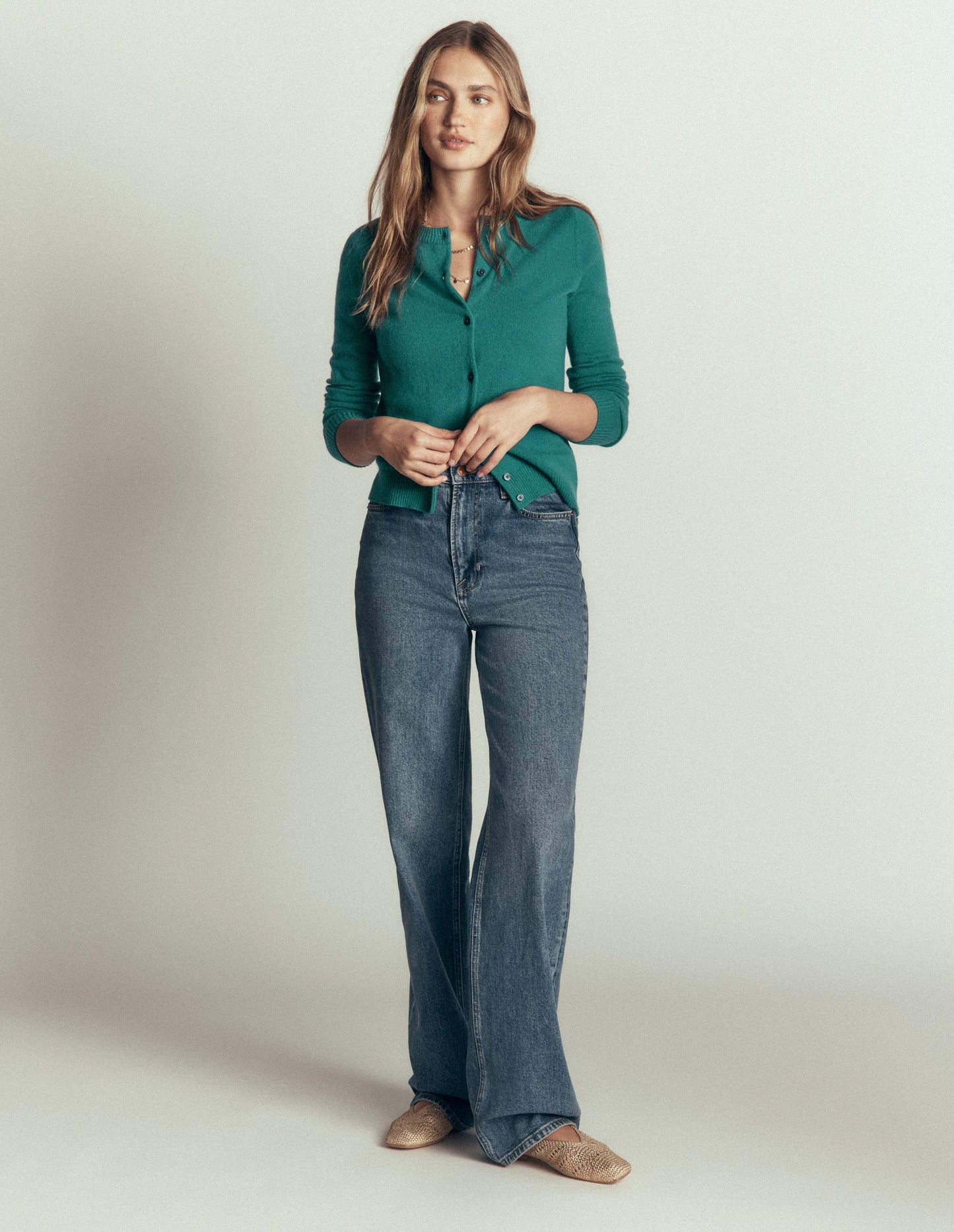 Elsie Cashmere Crew Cardigan-Deep Sea Depths
