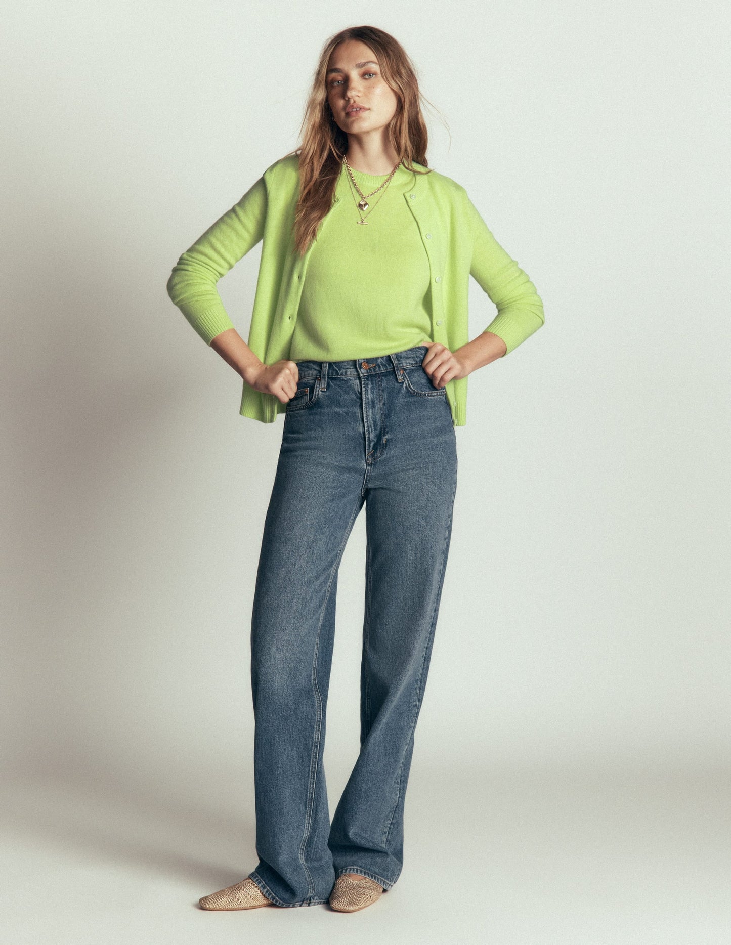 Elsie Cashmere Crew Cardigan-Sweet Mint