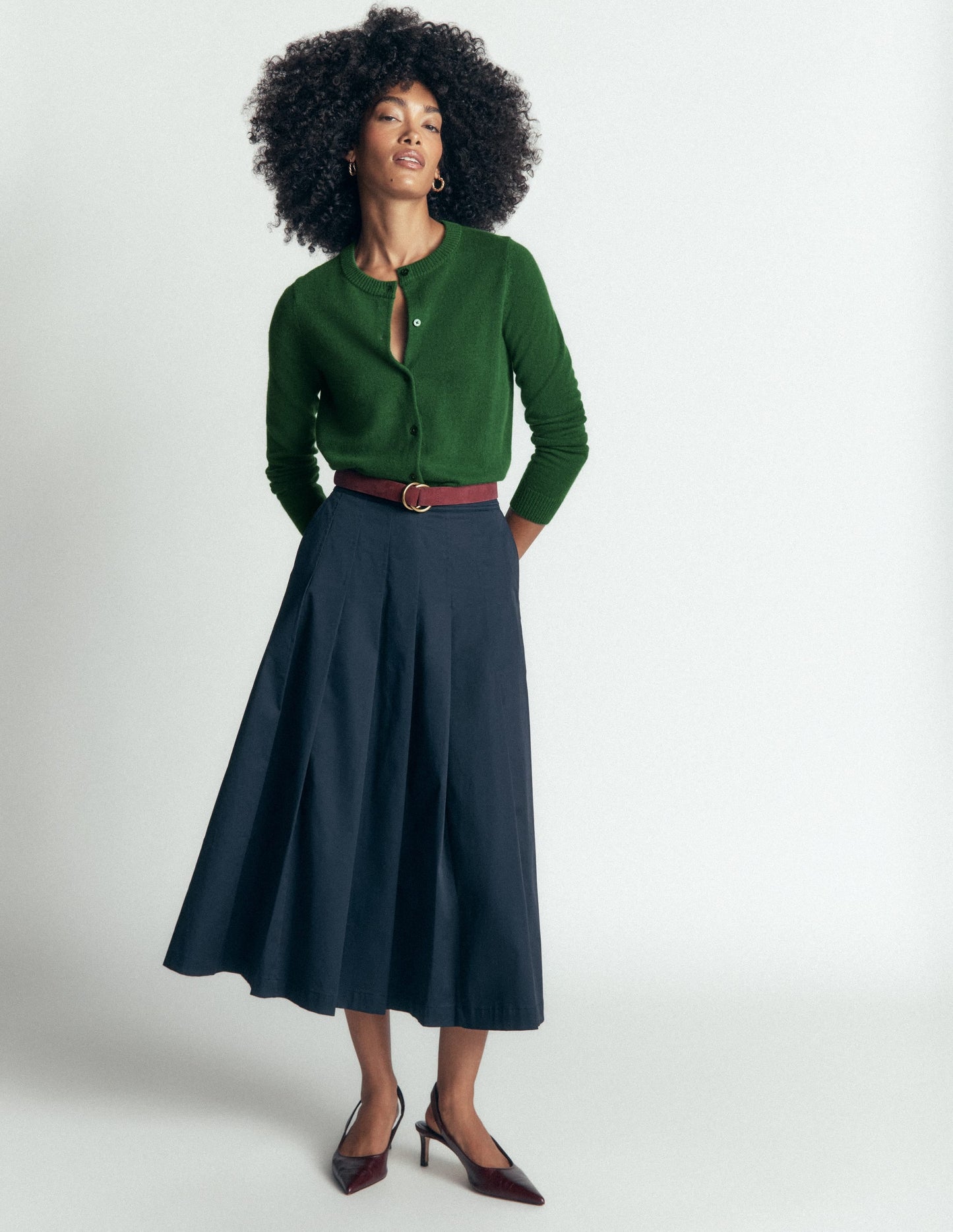 Elsie Cashmere Crew Cardigan-Fresh Green