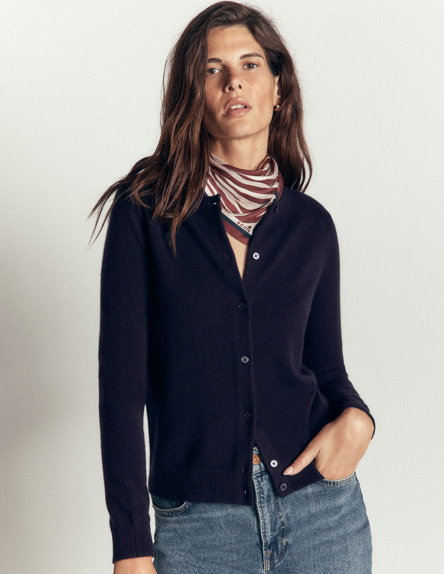 Elsie Cashmere Crew Cardigan-Navy
