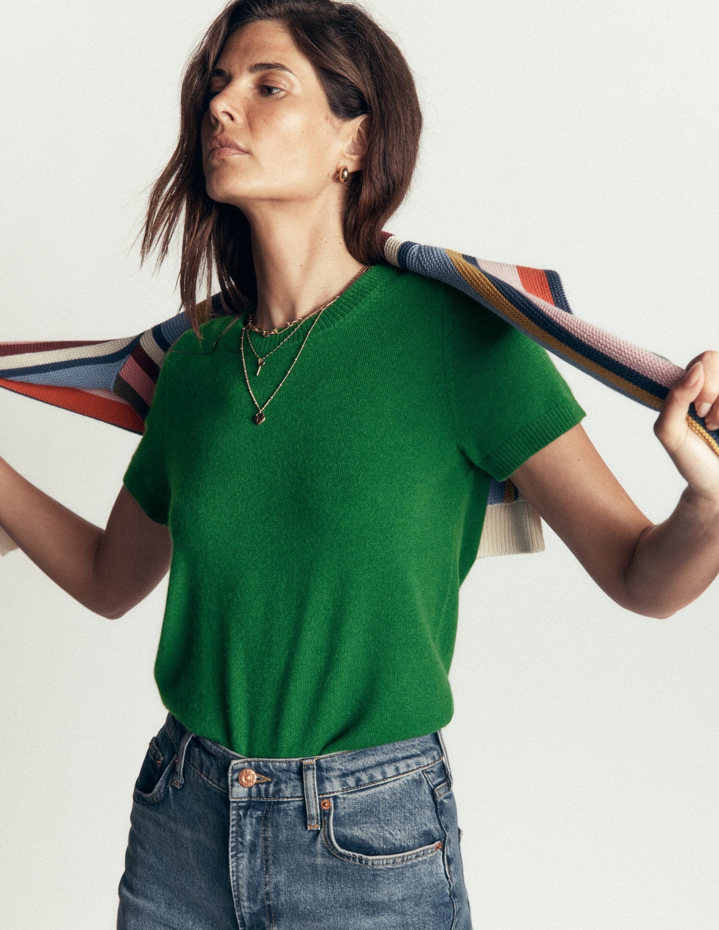 Elsie Cashmere Crew T-shirt-Fresh Green