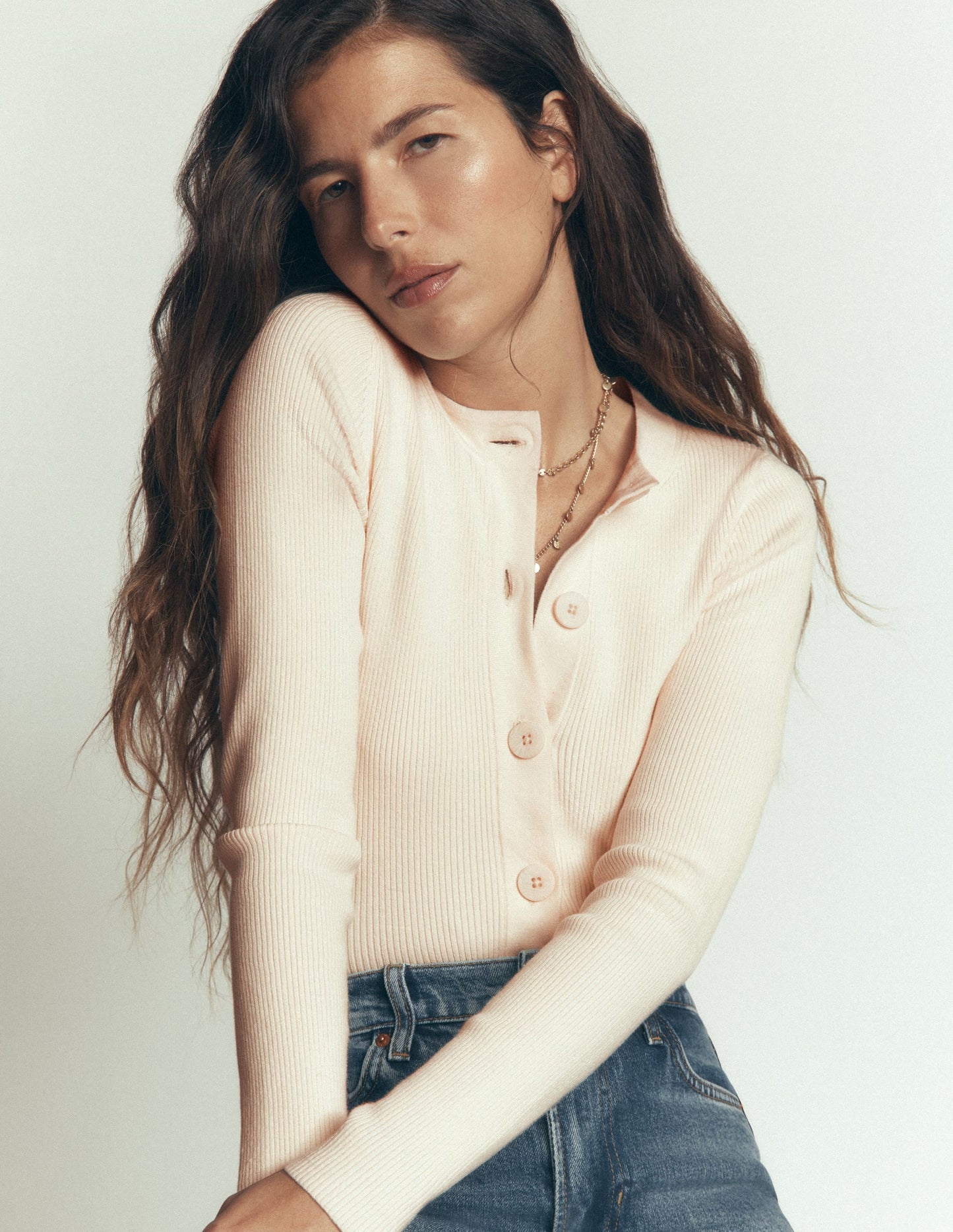 Rhianne Cotton Rib Cardigan-Ivory