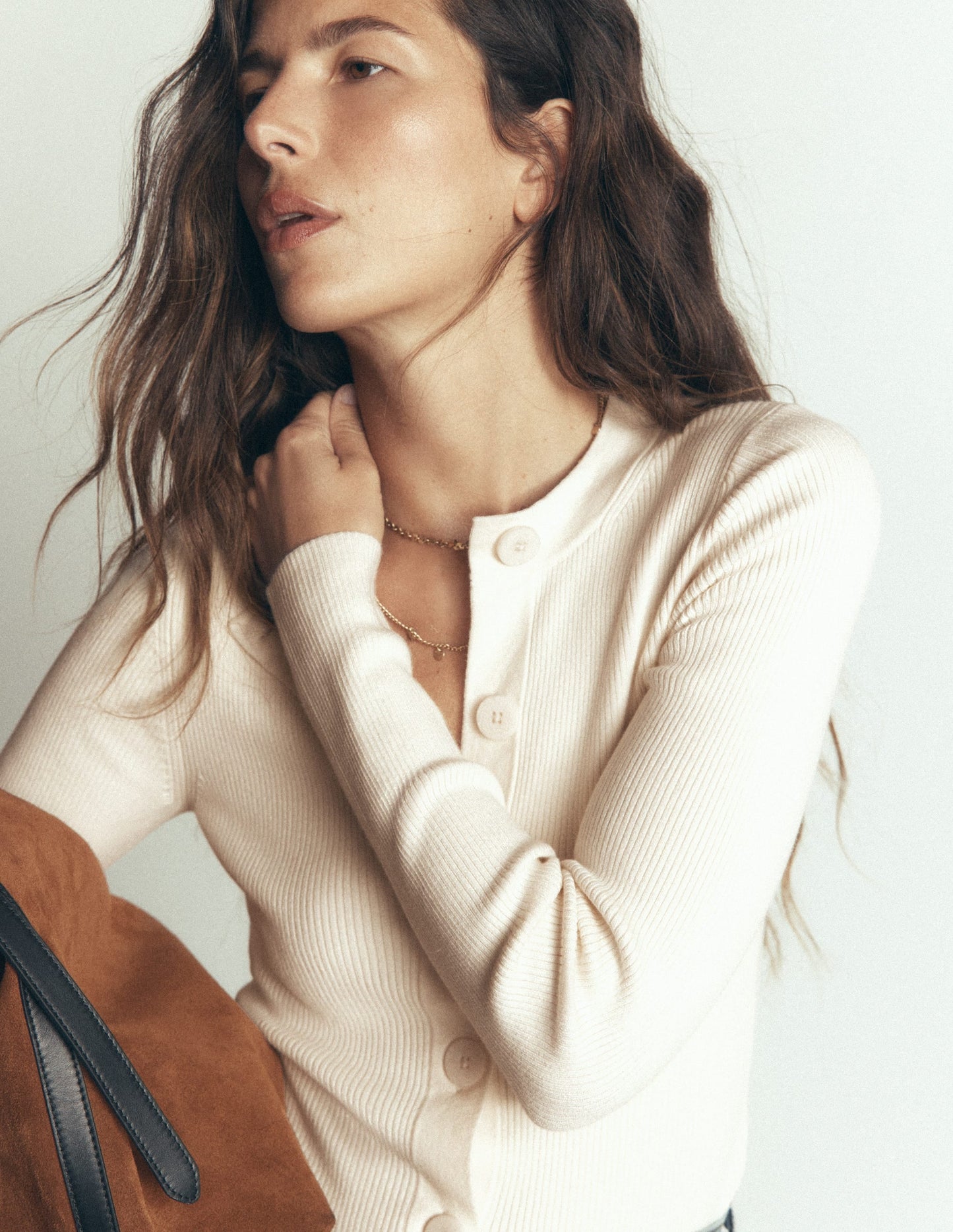 Rhianne Cotton Rib Cardigan-Ivory