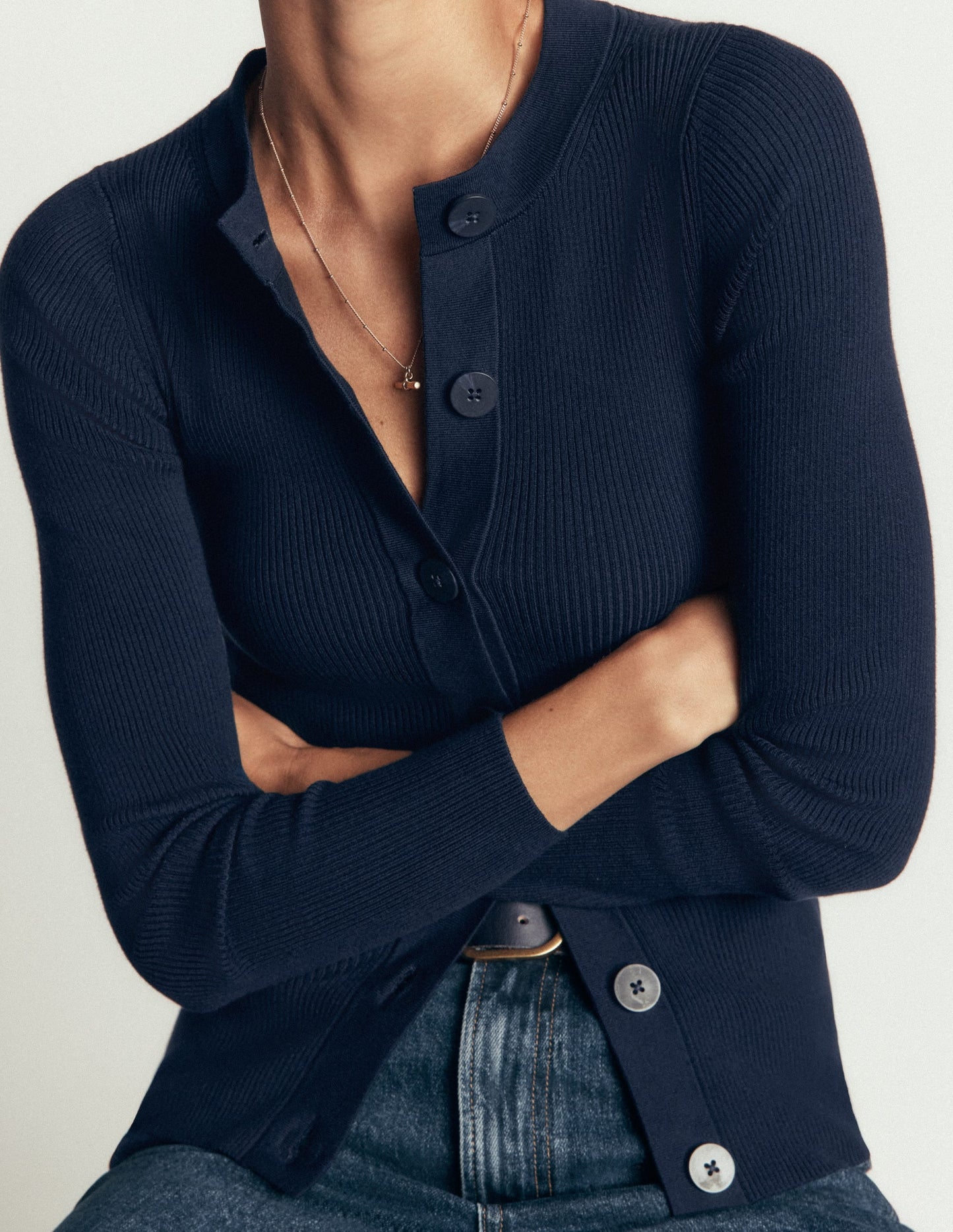 Rhianne Cotton Rib Cardigan-Navy