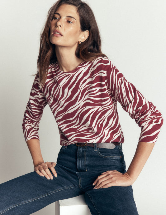 Camilla Cotton Crew Jumper-Chestnut, Zebra Swirl