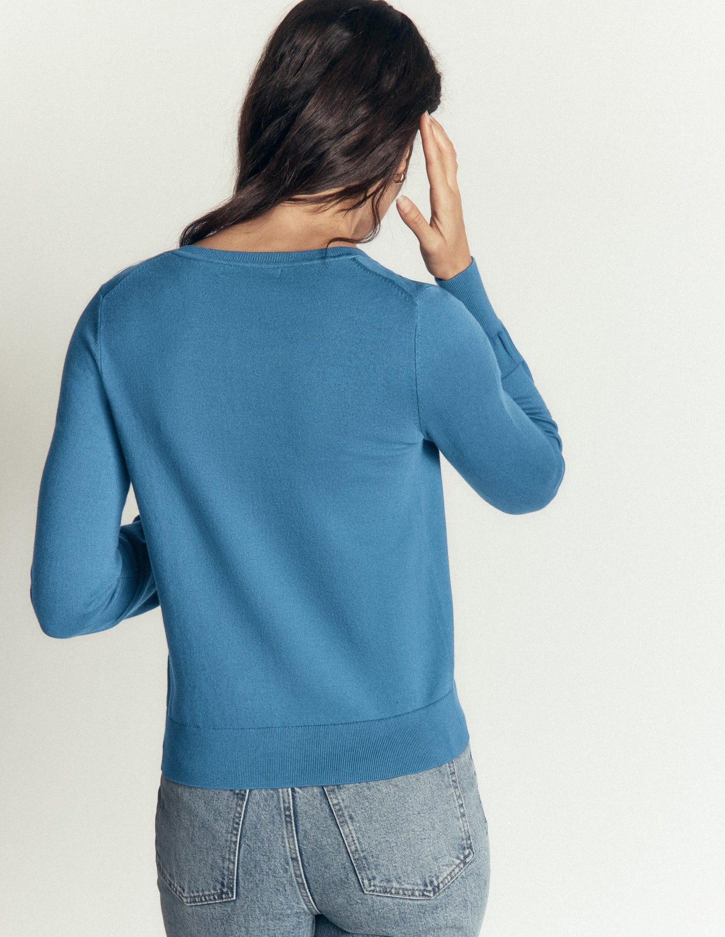 Camilla Cotton Crew Cardigan-Storm Blue