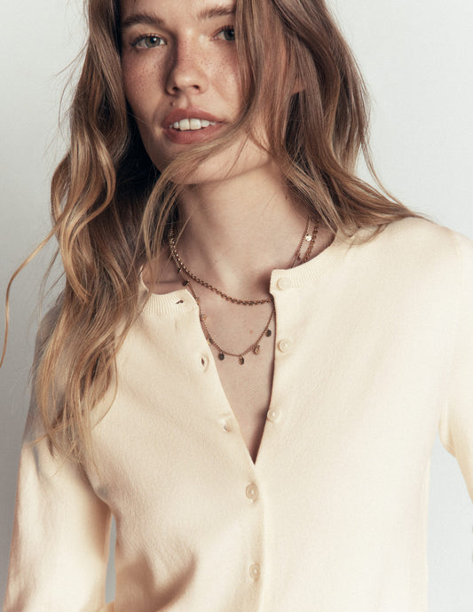 Camilla Cotton Crew Cardigan-Ivory