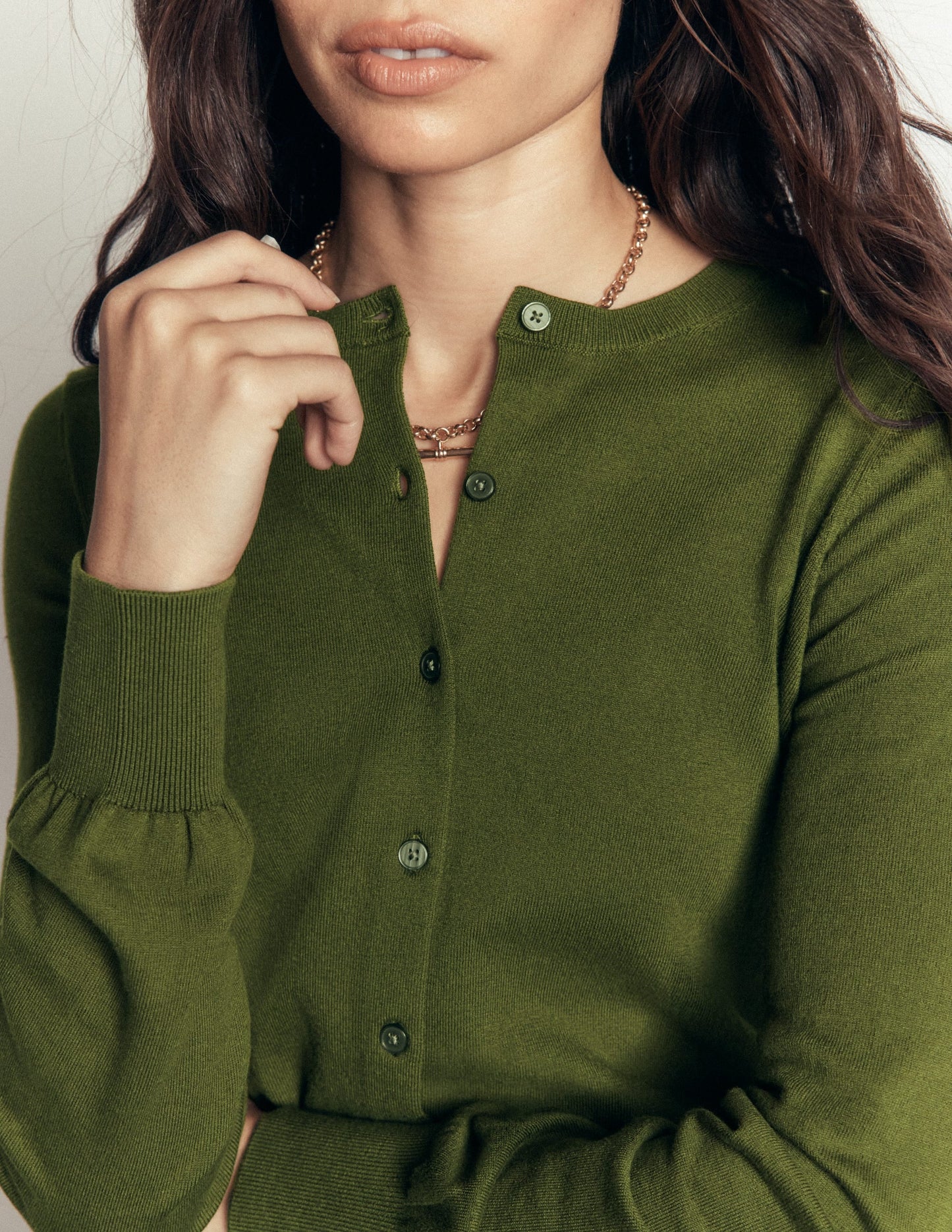 Camilla Cotton Crew Cardigan-Forest Green