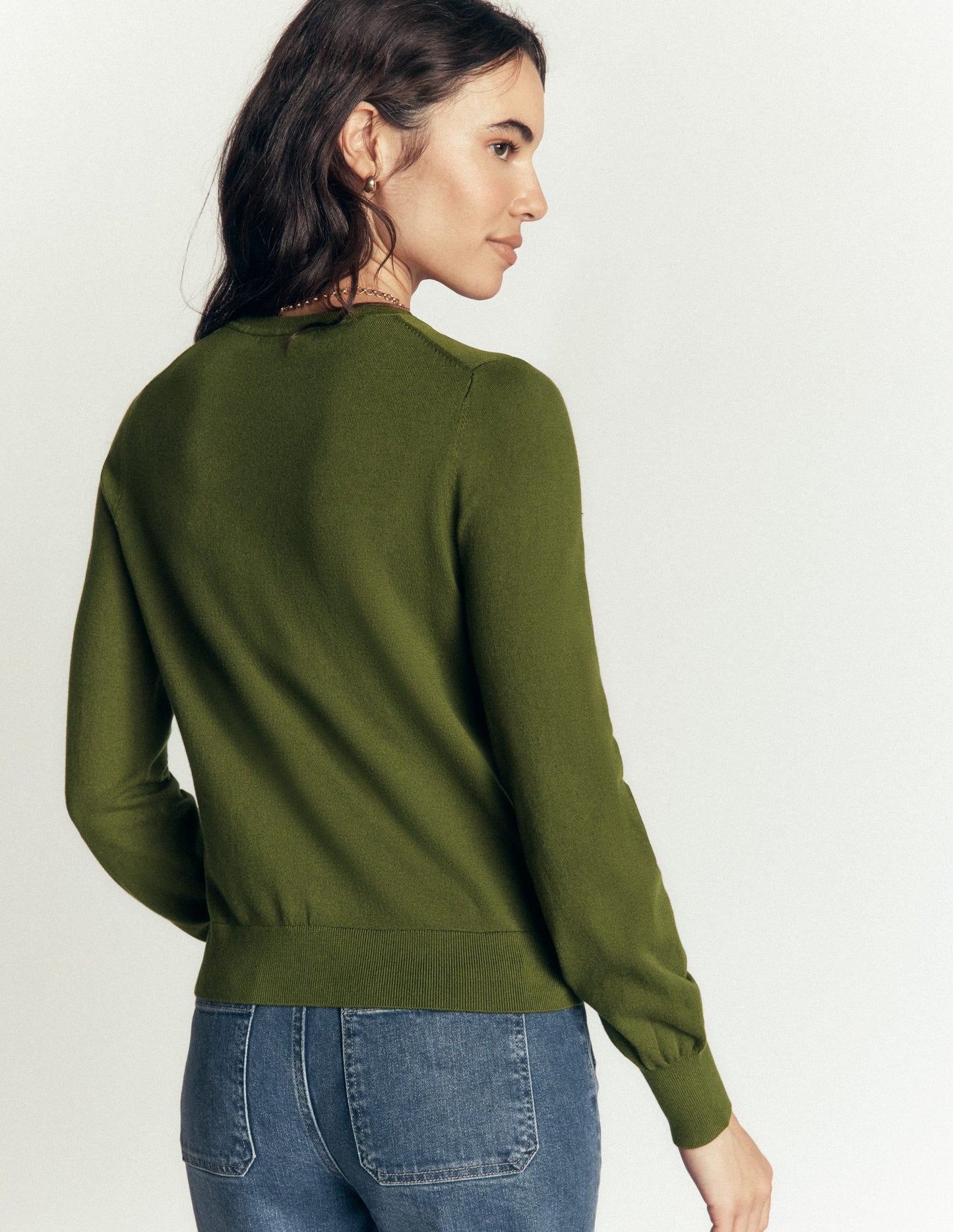 Camilla Cotton Crew Cardigan-Forest Green