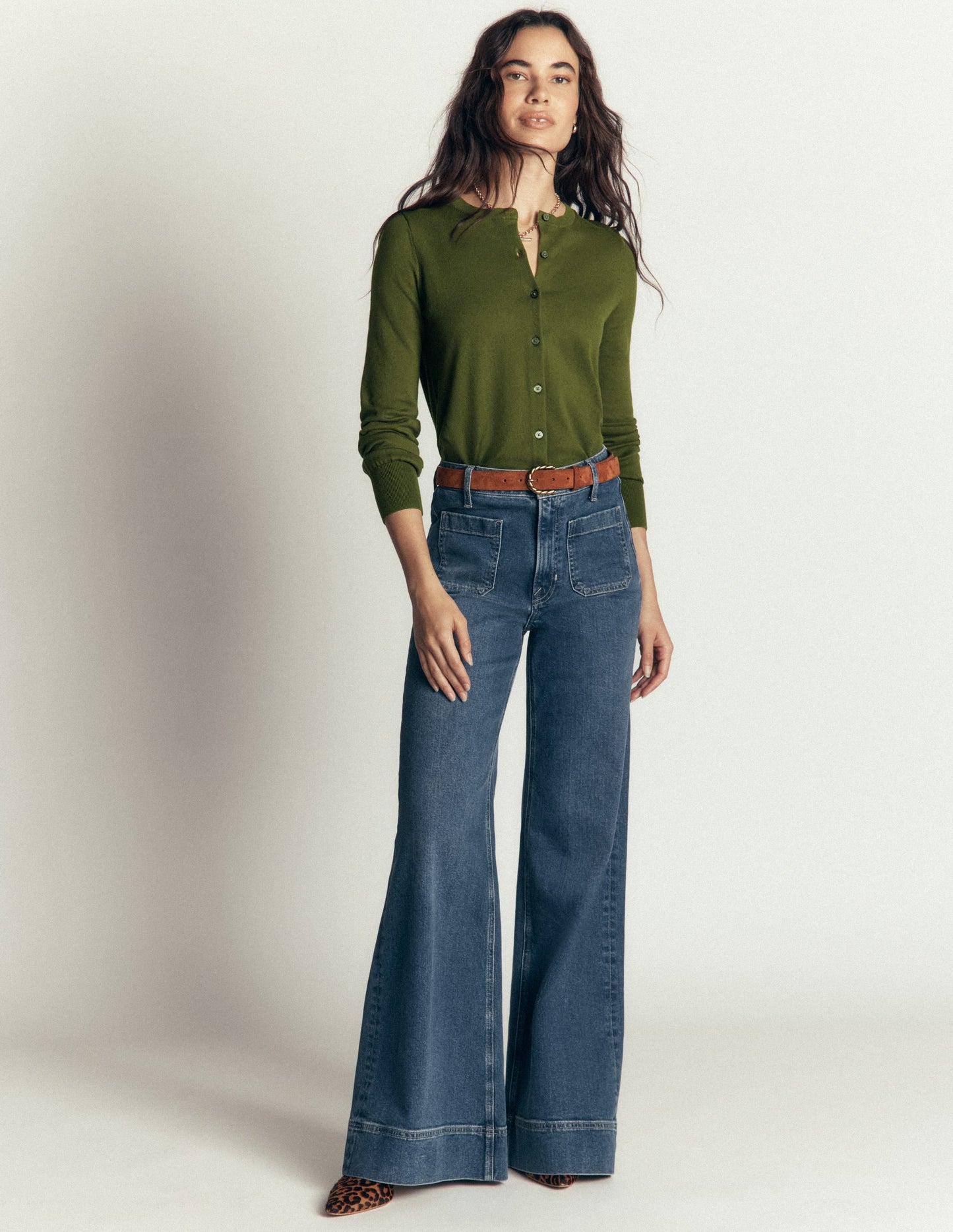Camilla Cotton Crew Cardigan-Forest Green