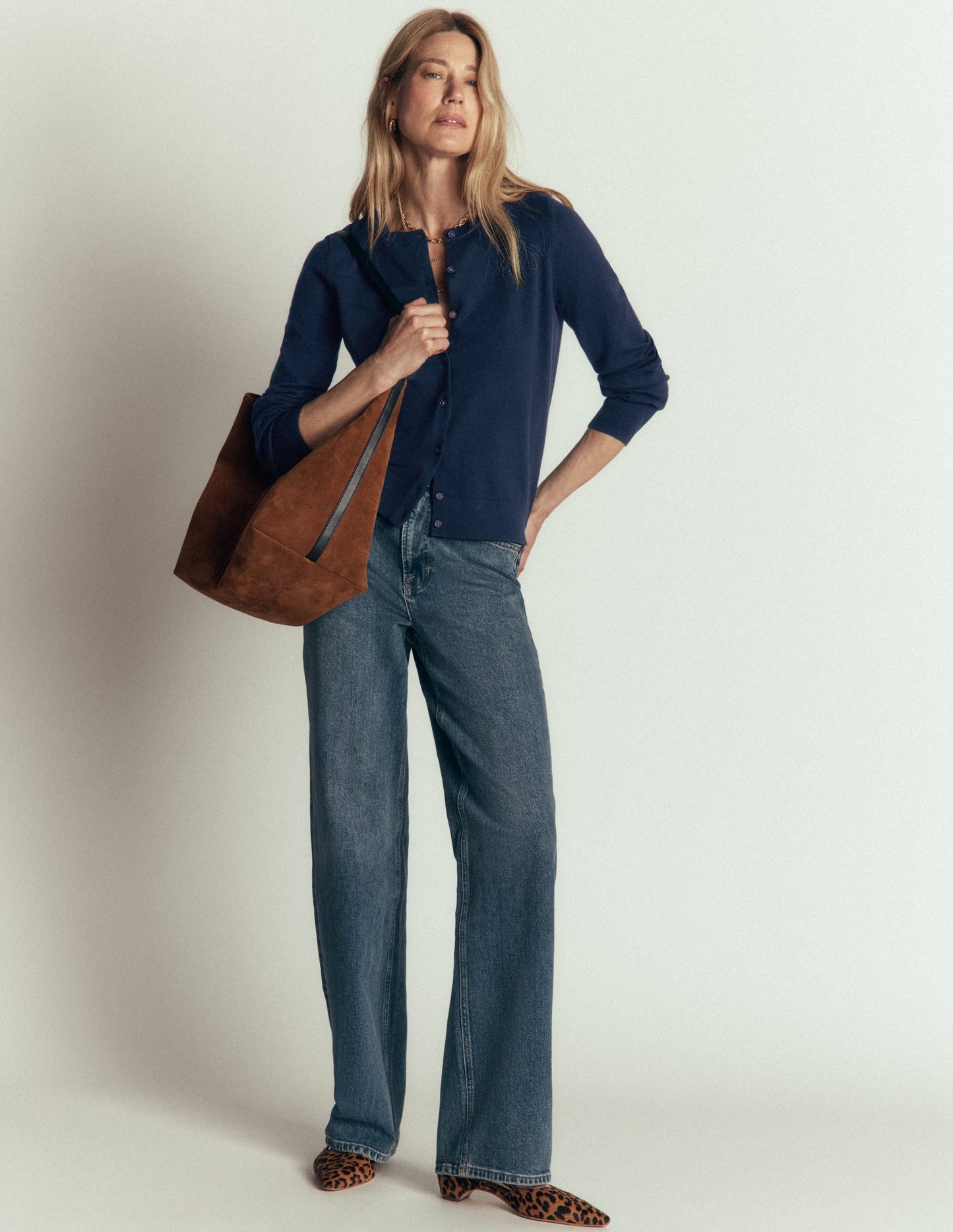 Camilla Cotton Crew Cardigan-Navy