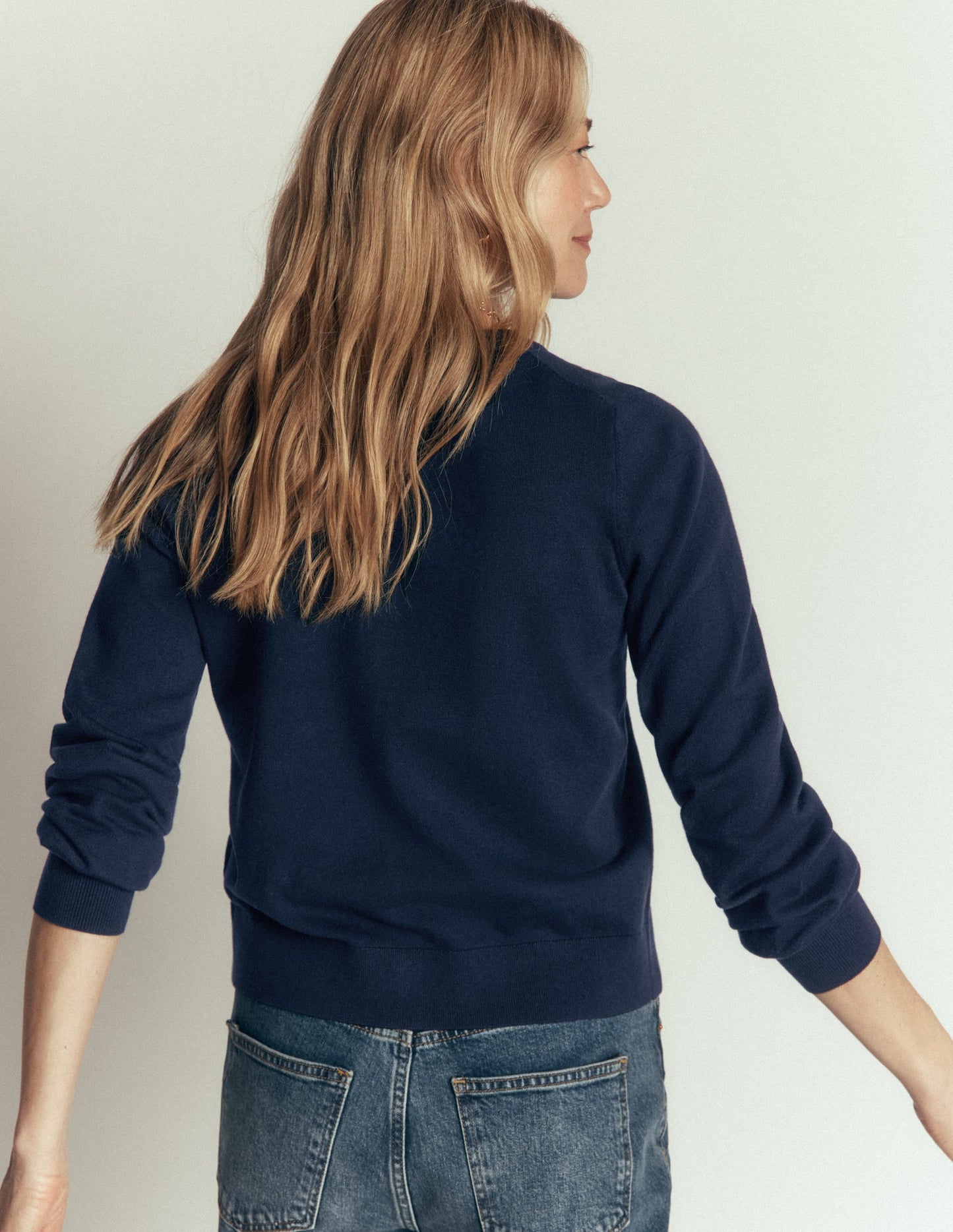 Camilla Cotton Crew Cardigan-Navy