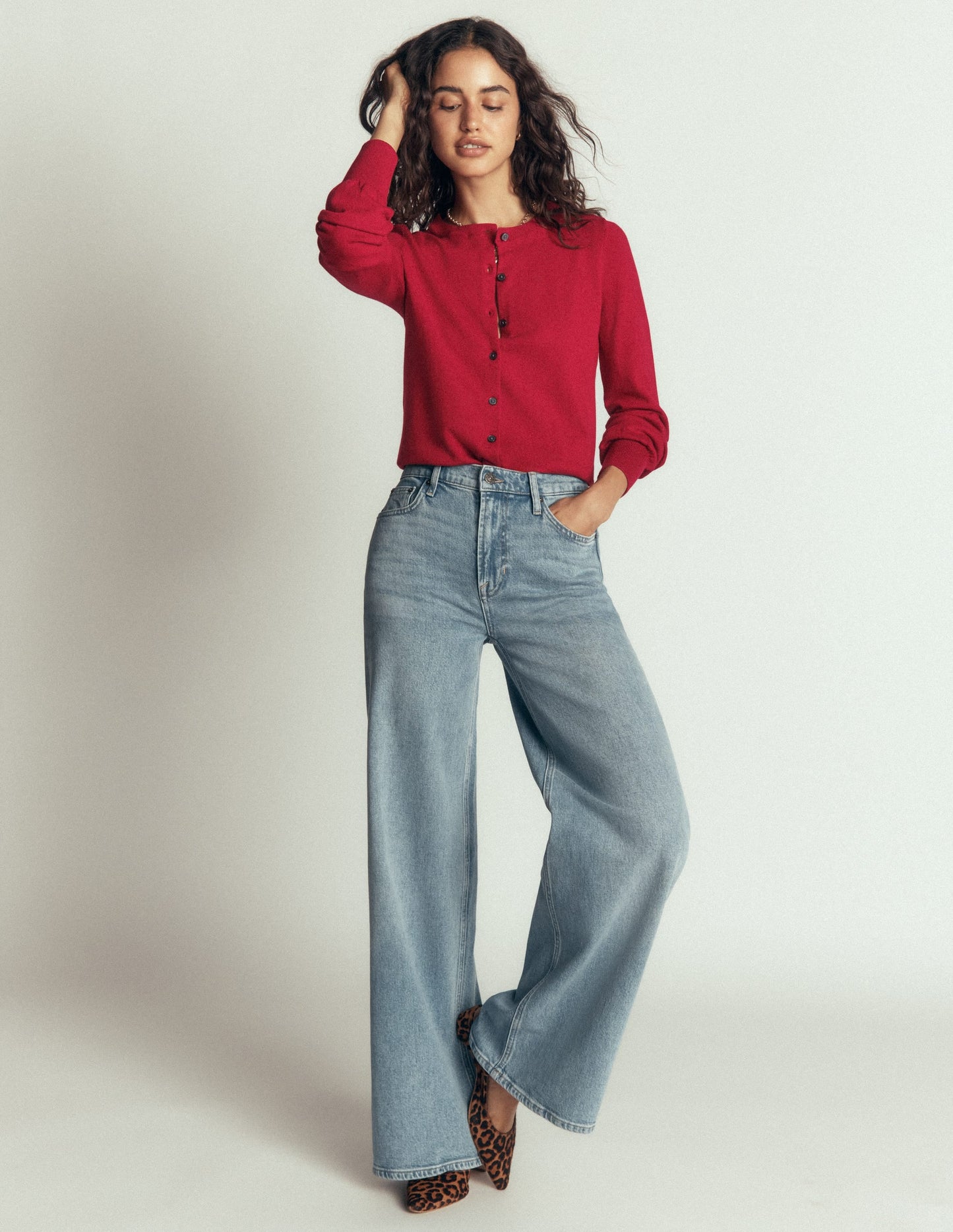 Camilla Cotton Crew Cardigan-Crimson Red
