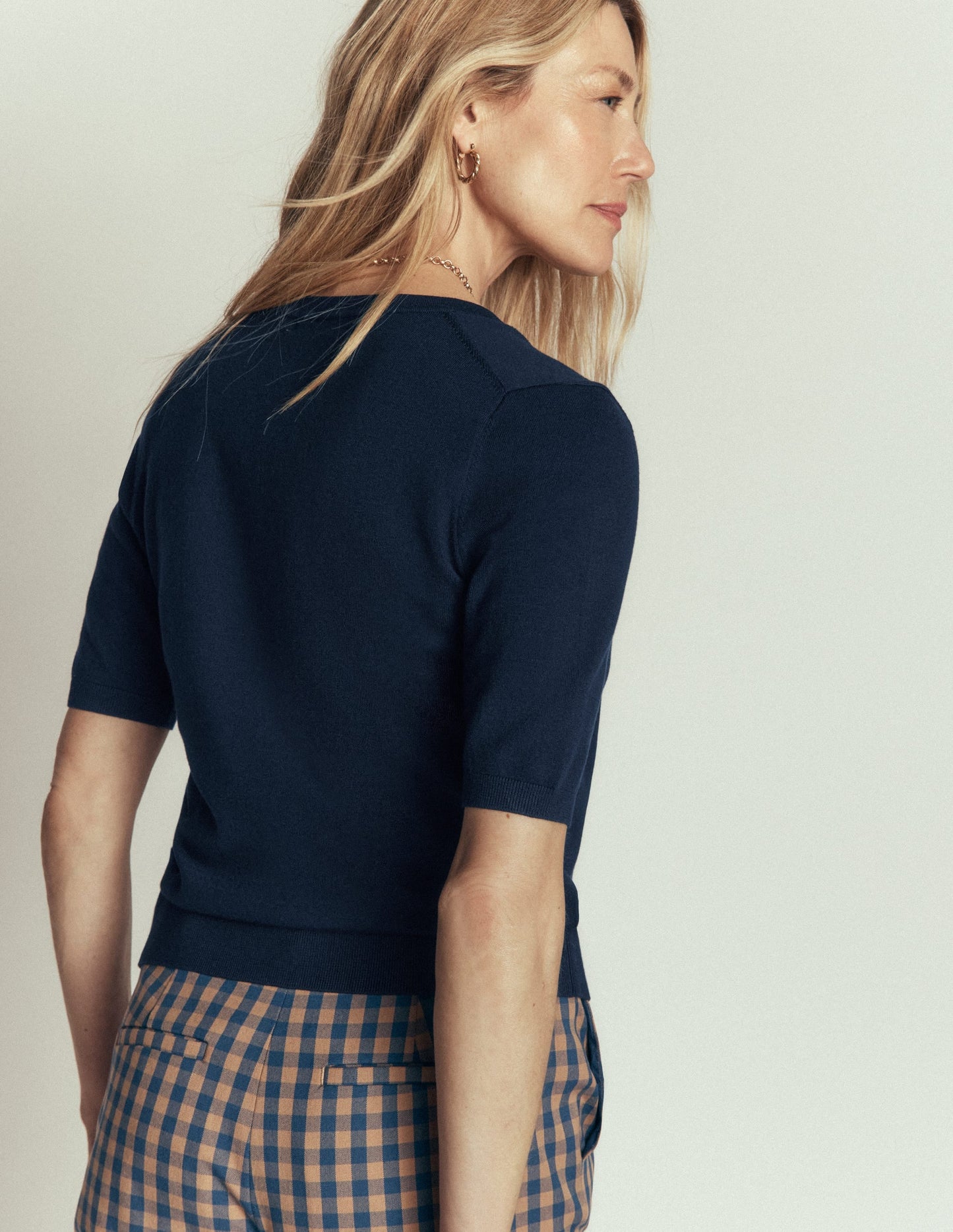 Camilla Cotton V-neck T-shirt-Navy