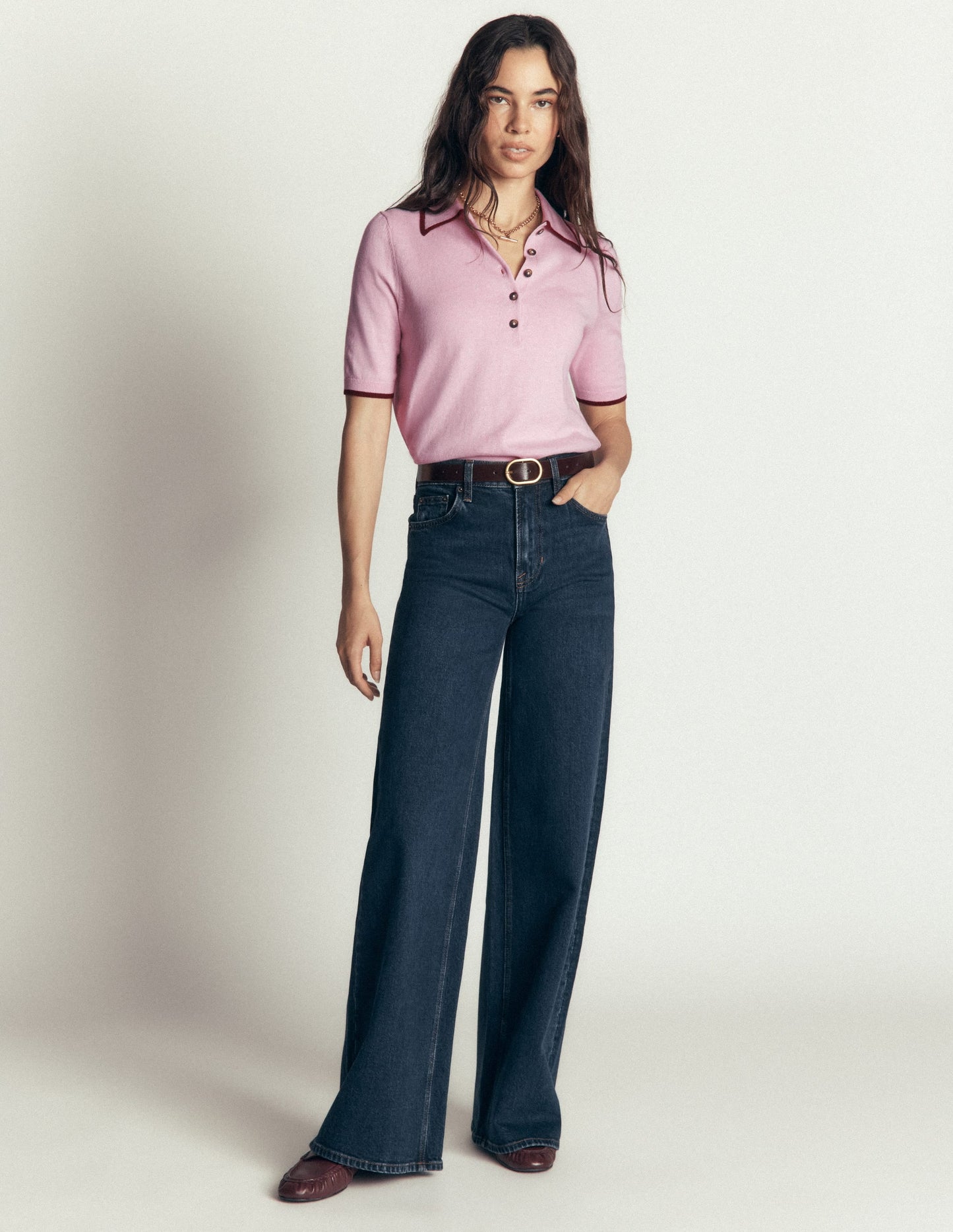 Collared Knitted T-shirt-Sheer Pink
