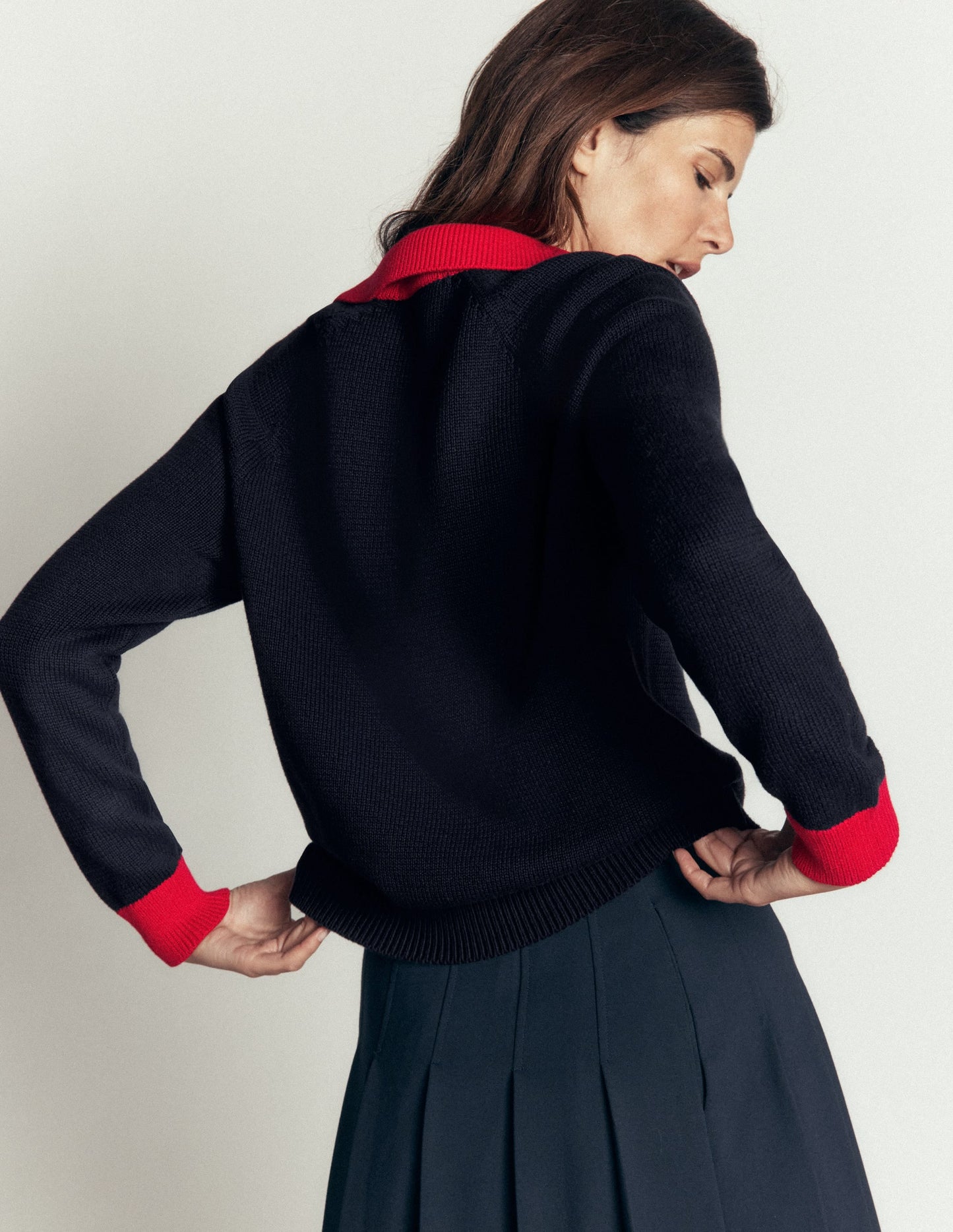 Lucy Cotton Henley Jumper-Navy Colourblock