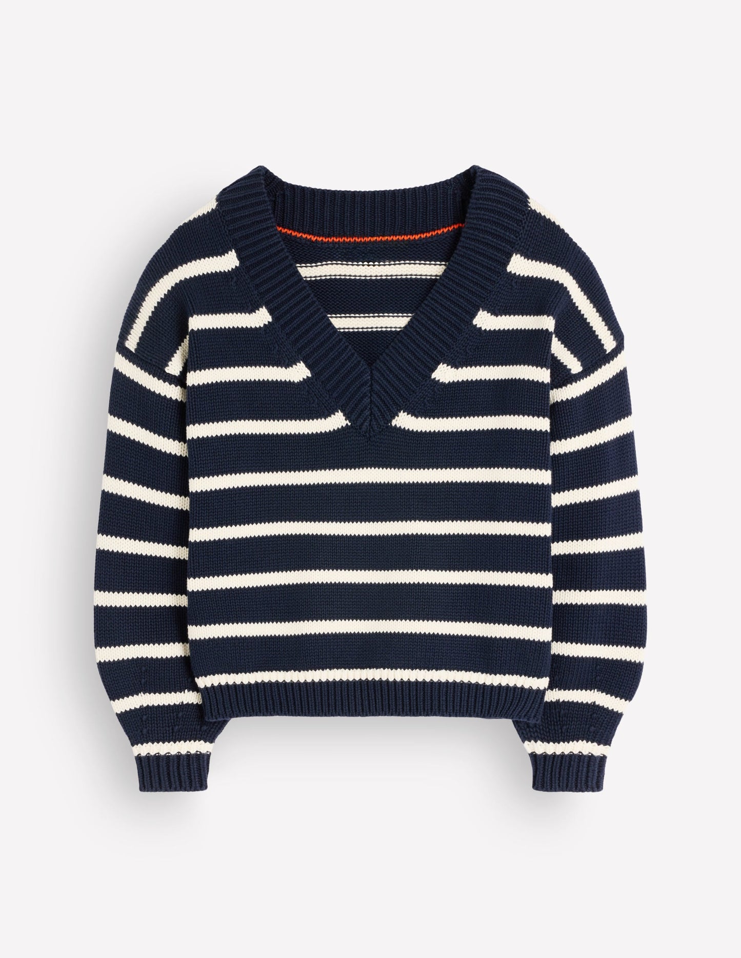 Lucy Cotton V-neck Jumper-Navy, Ivory