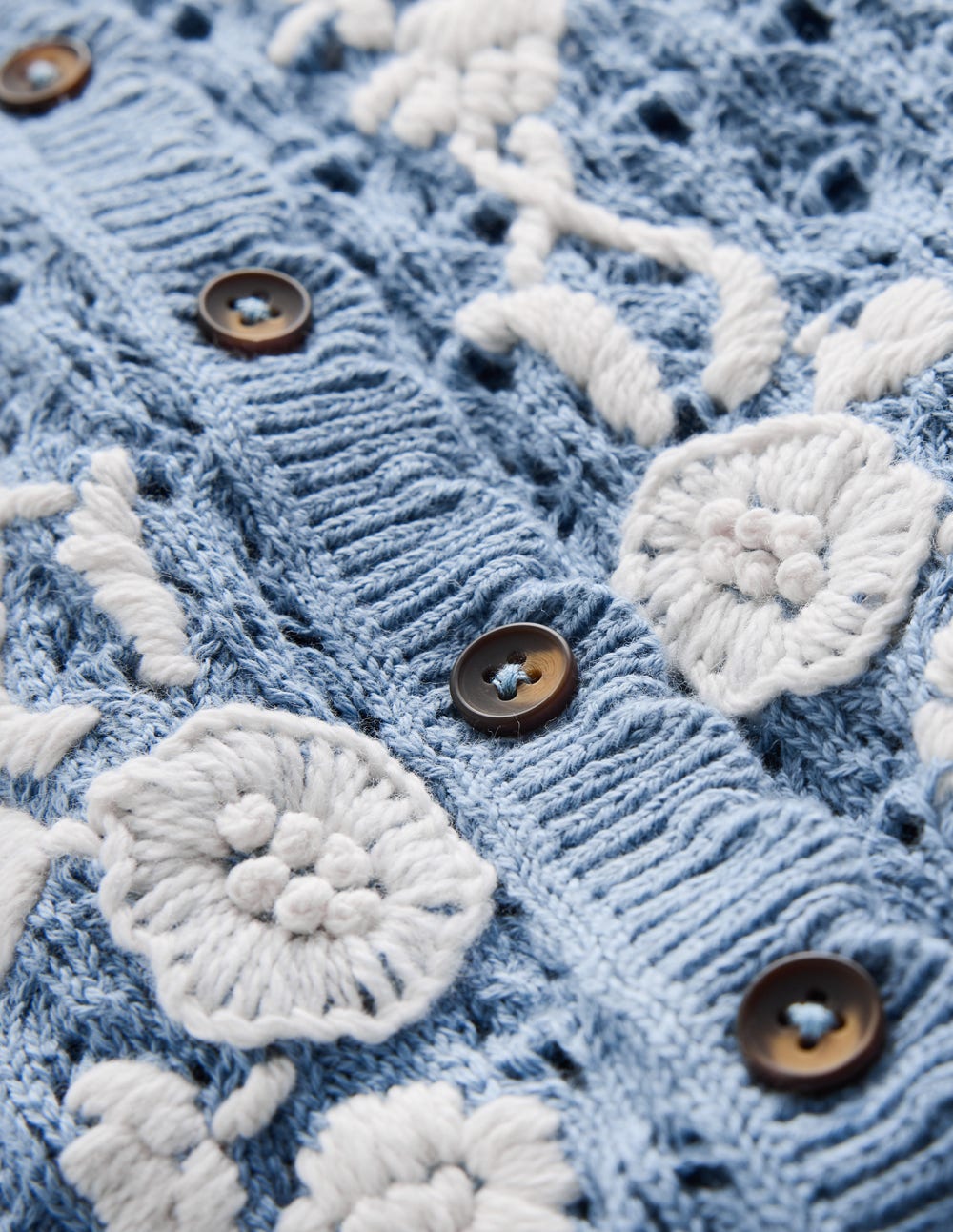 Embroidered Pointelle Cardigan-French Blue Embroidered