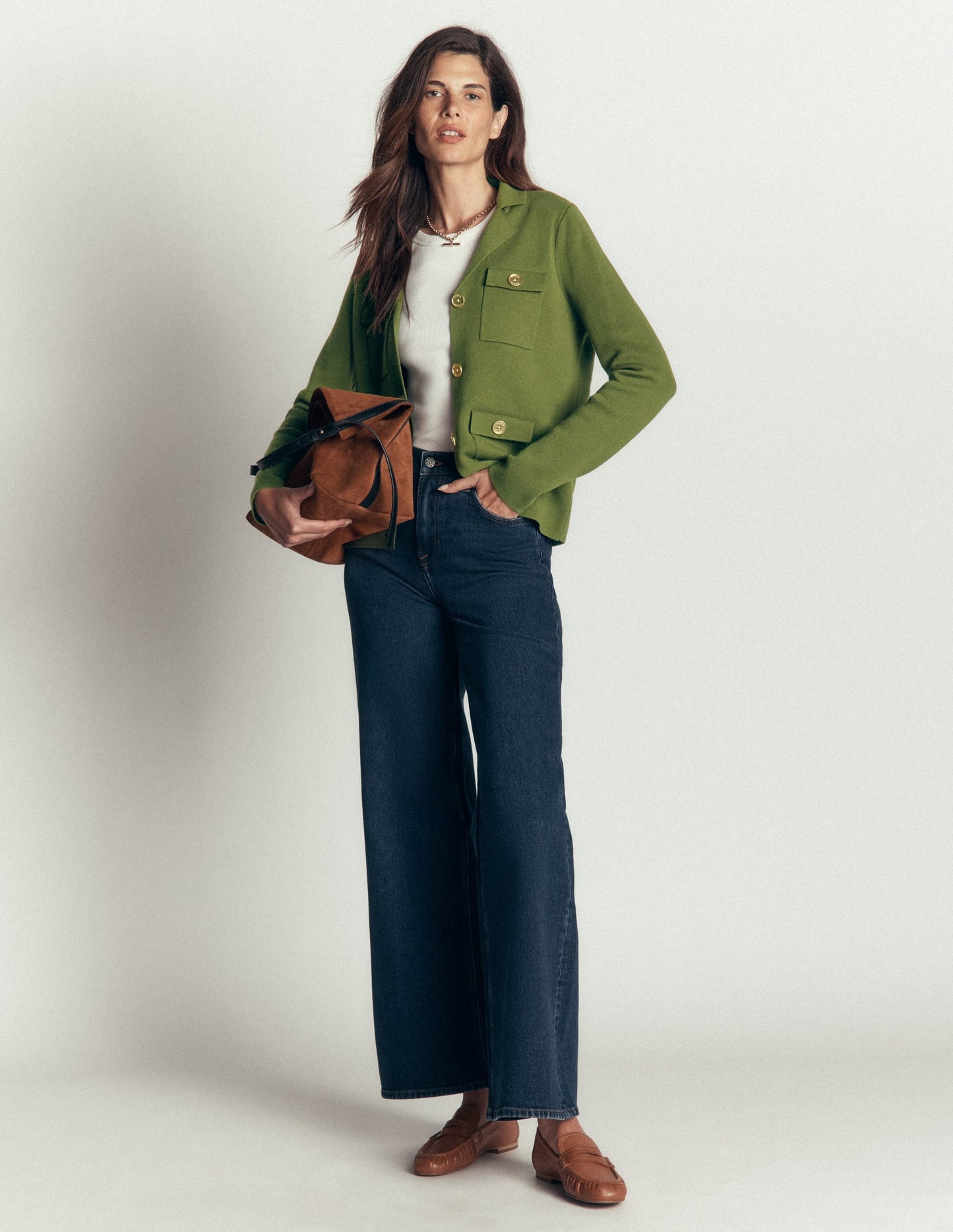 Phoebe Collared Knitted Jacket-Forest Green