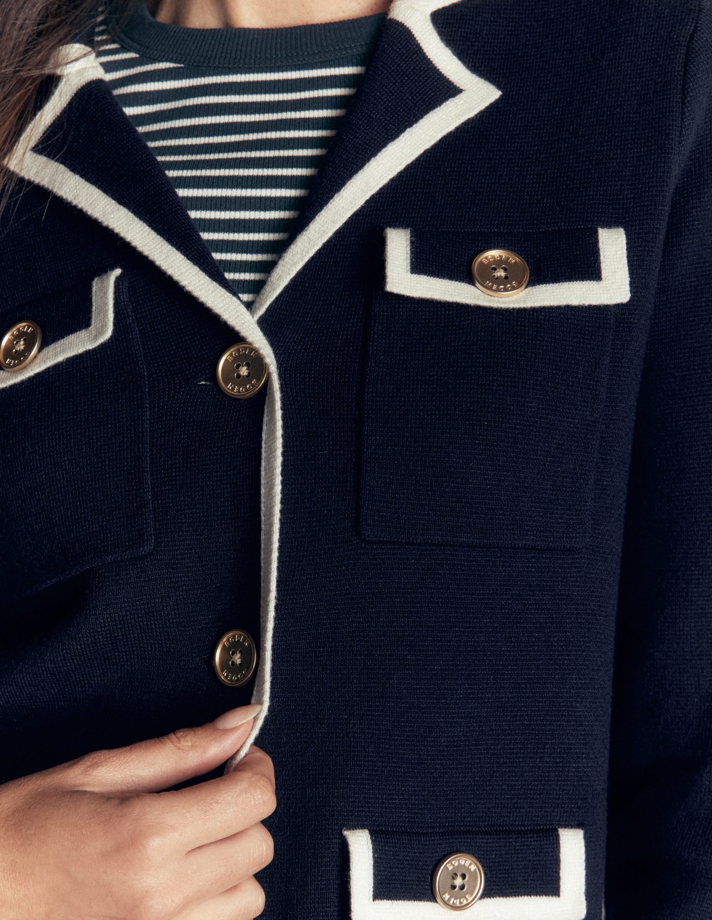 Phoebe Collared Knitted Jacket-Navy