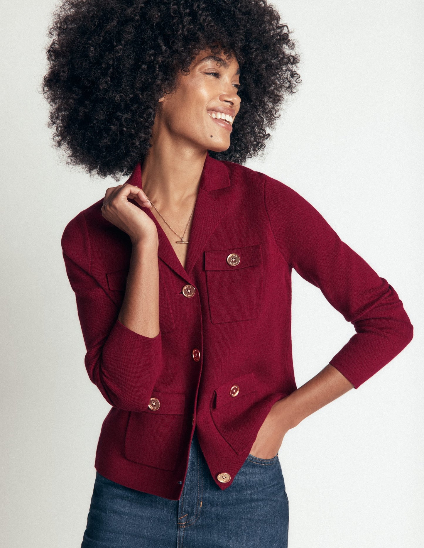 Phoebe Collared Knitted Jacket-Merlot