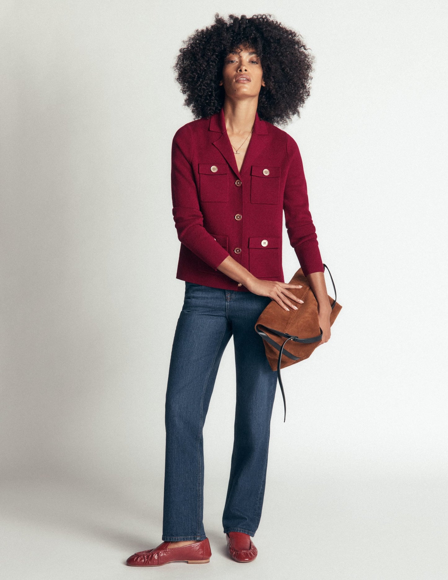 Phoebe Collared Knitted Jacket-Merlot