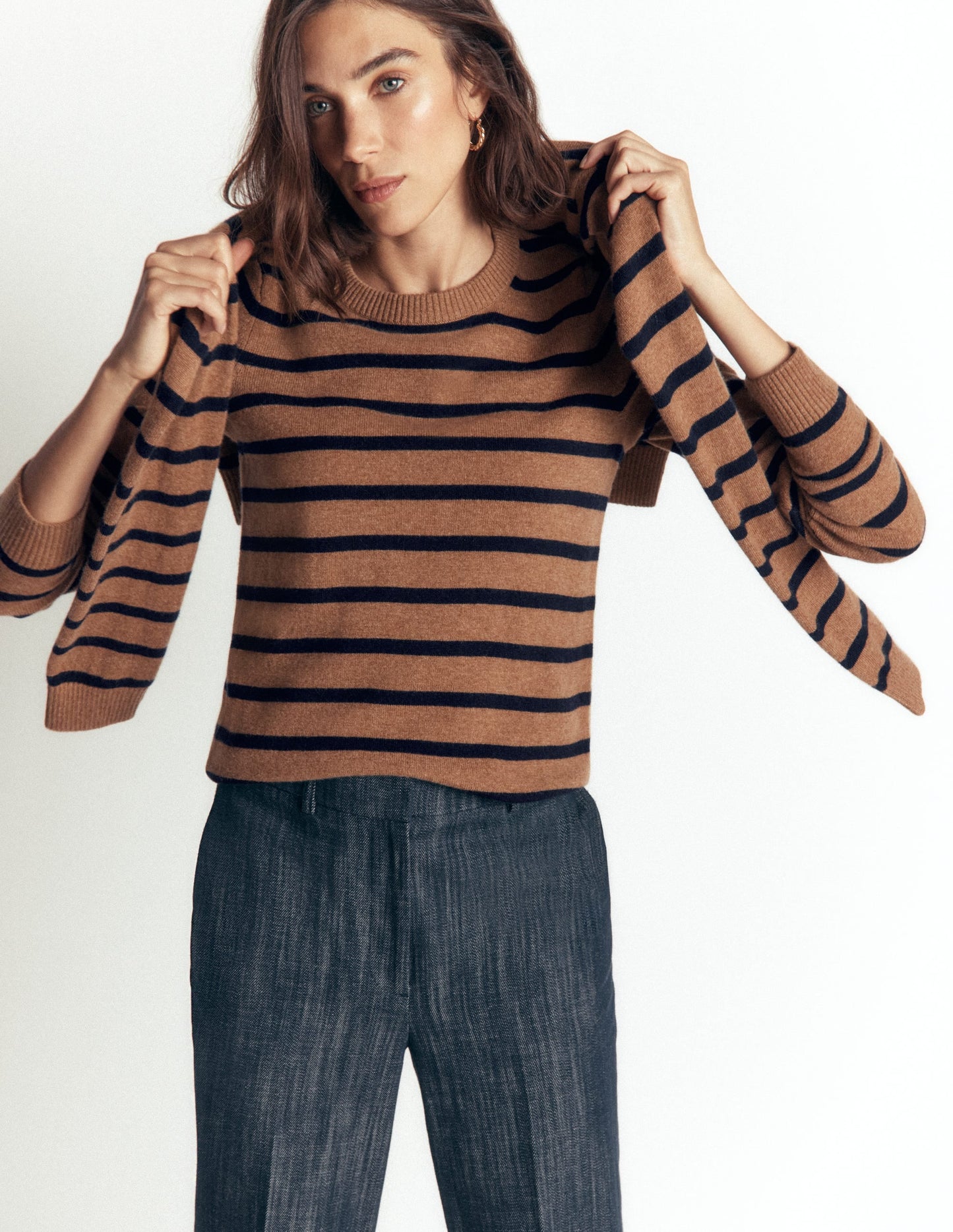 Elsie Cashmere Crew Jumper-Warm Ginger, Stripe