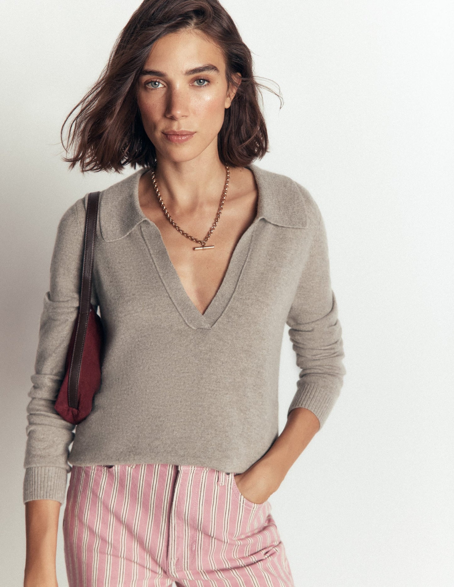 Elsie Cashmere Henley Jumper-Mink Melange