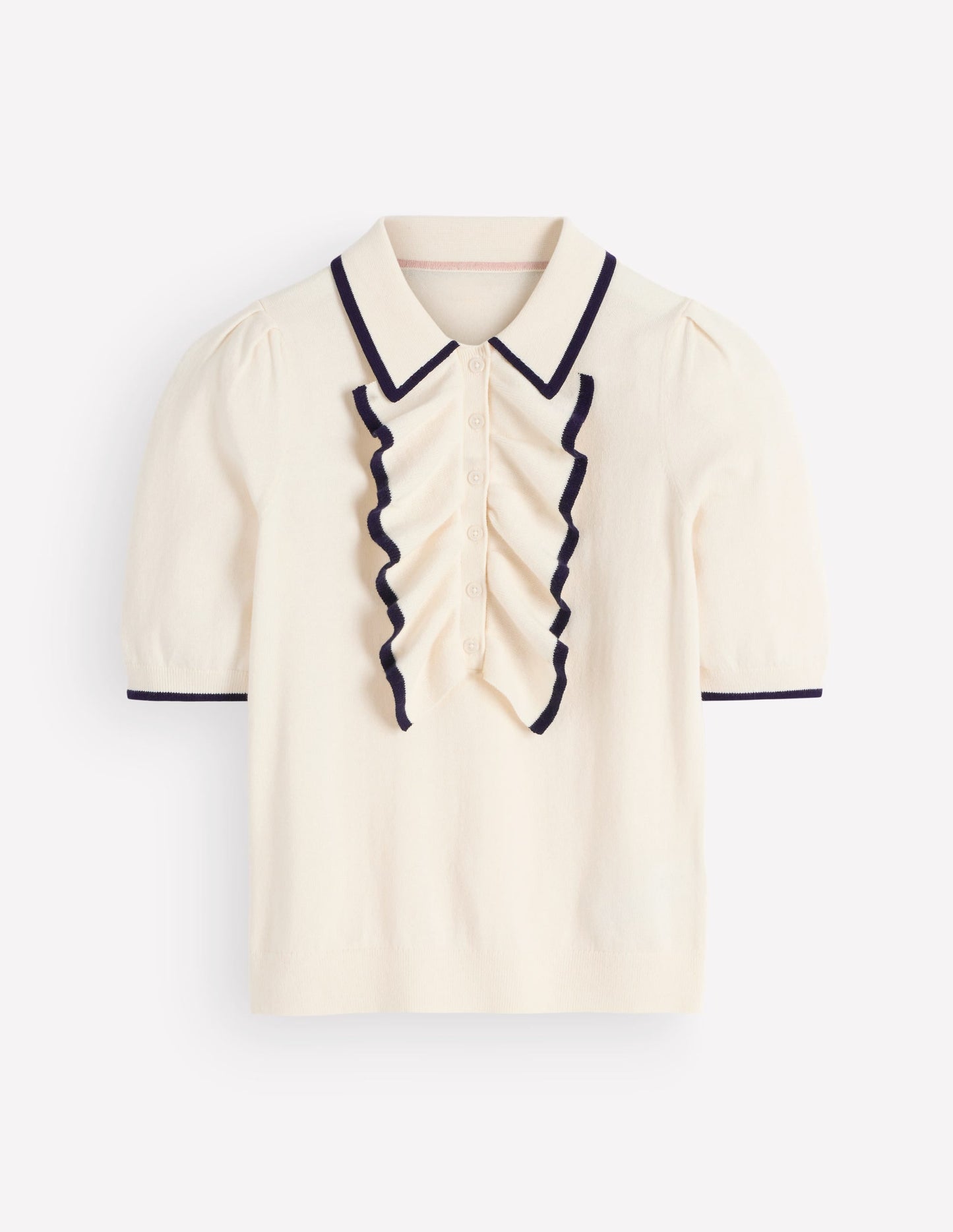 Ruffle Collar Knitted T-Shirt-Warm Ivory