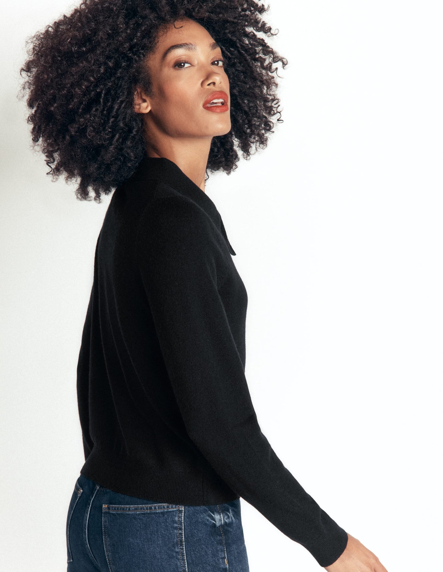 Bow Neck Knitted Jumper-Black