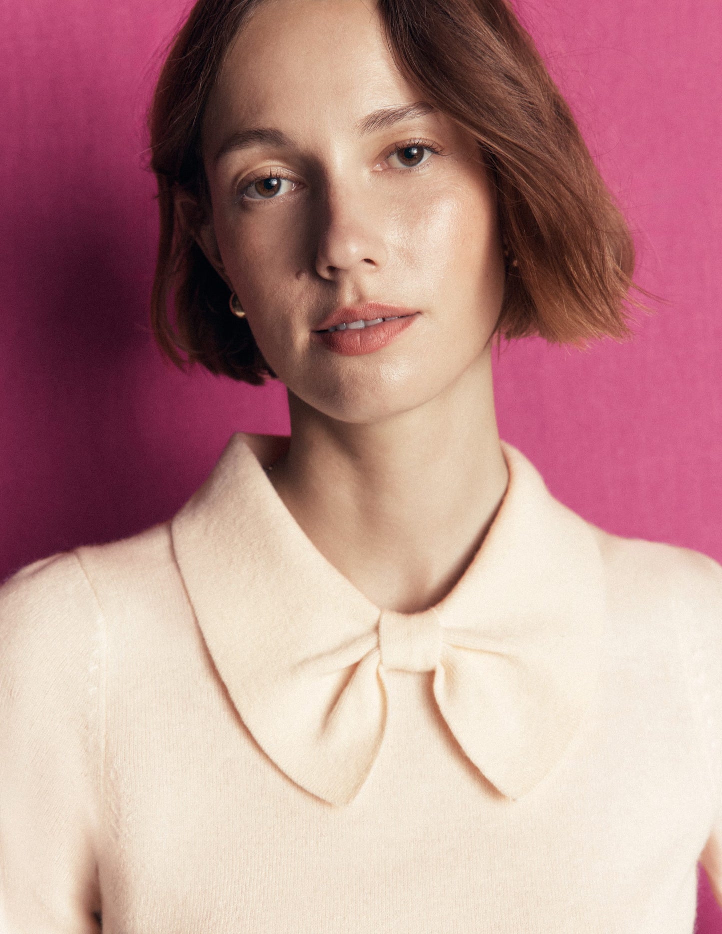 Bow Neck Knitted Jumper-Ivory
