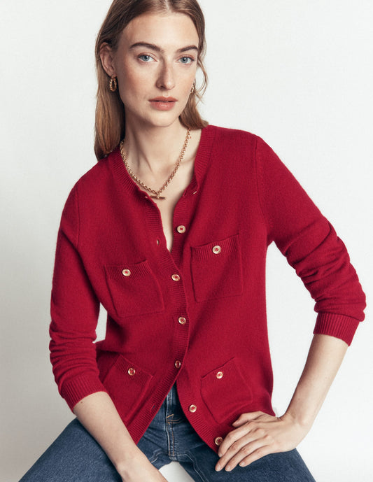 Marianne Merino Wool Cardigan-Crimson Red