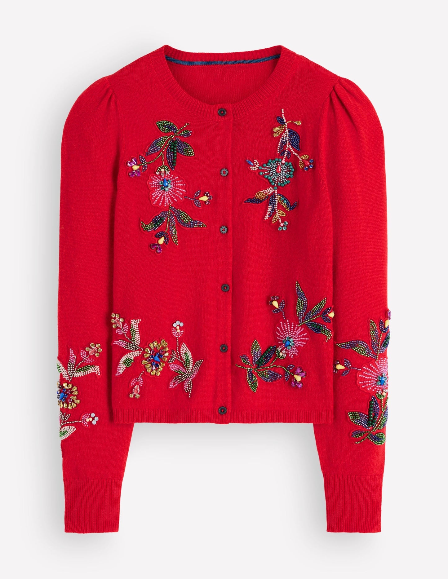 Ria Embellished Knit Cardigan-Poppy Red