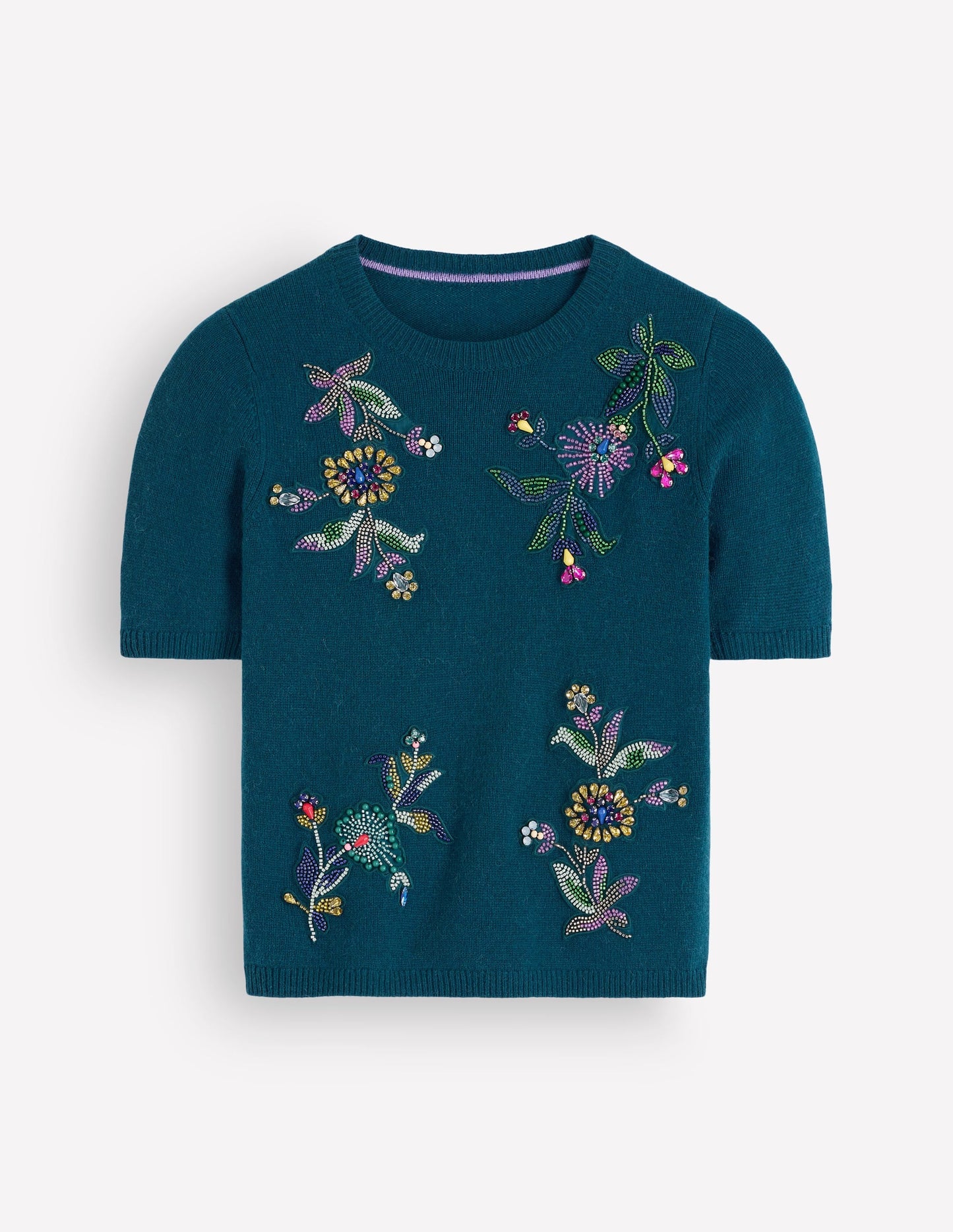 Ria Embellished Knit T-Shirt-Deep Aurora Blue