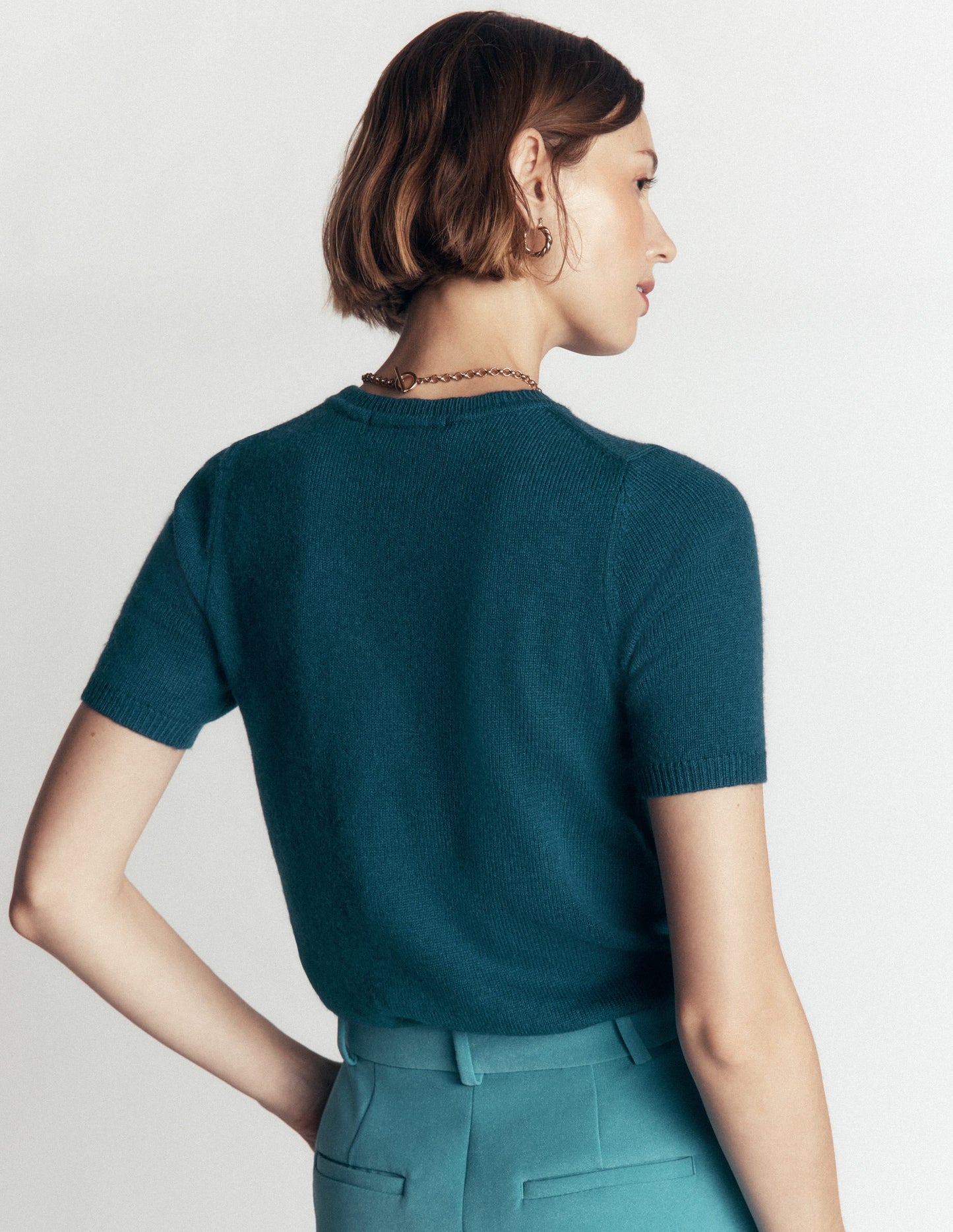 Ria Embellished Knit T-Shirt-Deep Aurora Blue