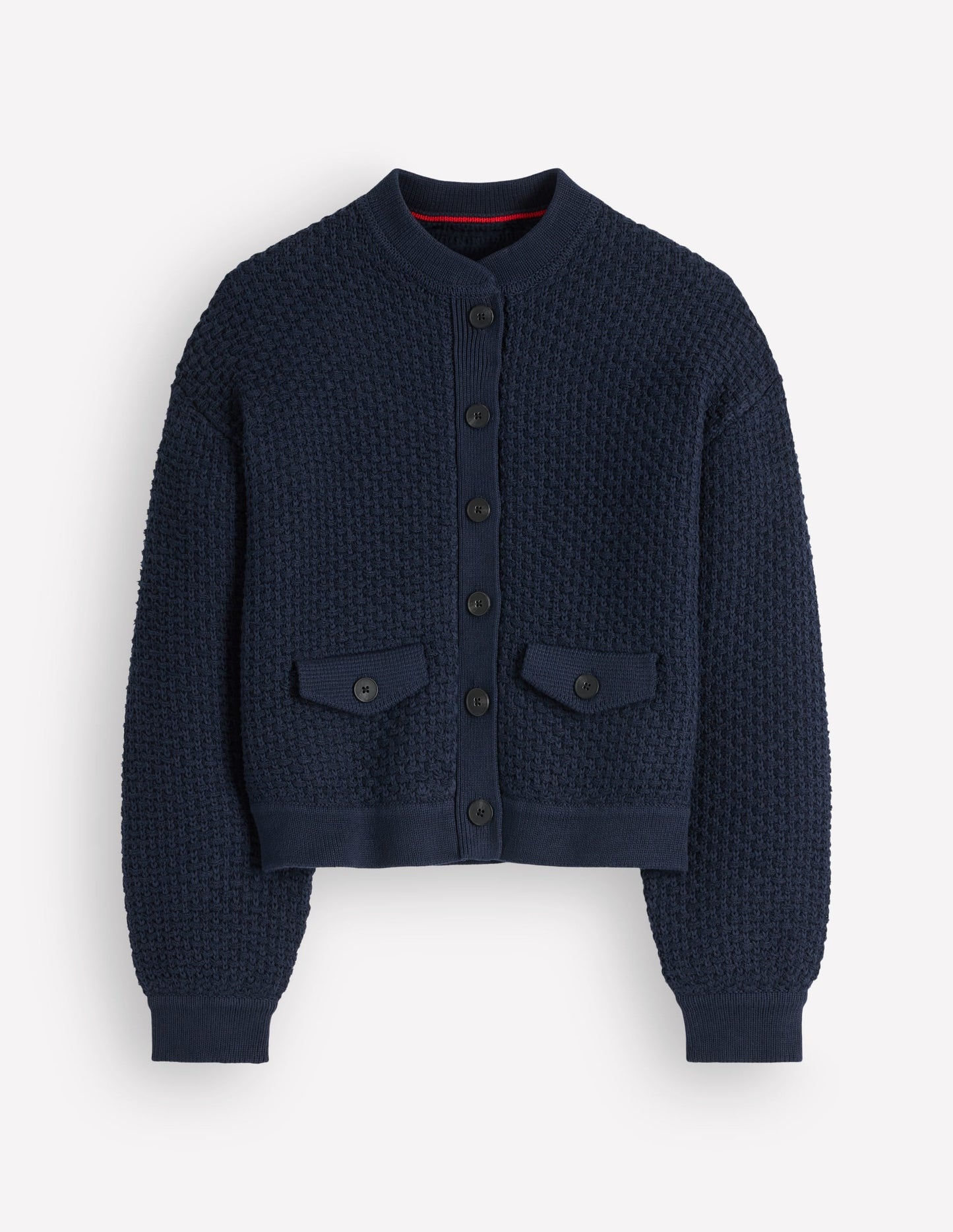 Textured Knitted Bomber Jacket-Navy