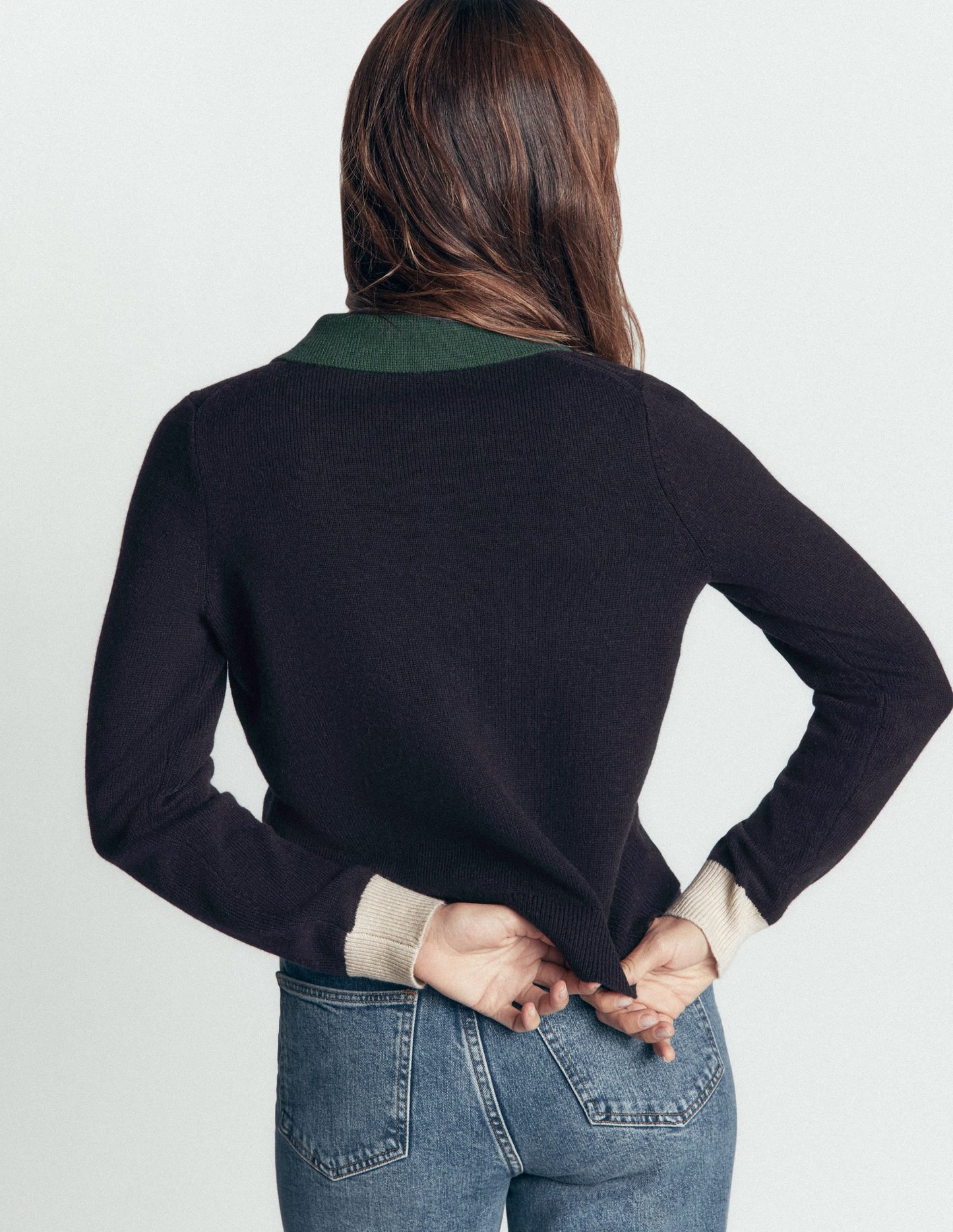Ariadne Wool Blend Cardigan-Navy Colour Block