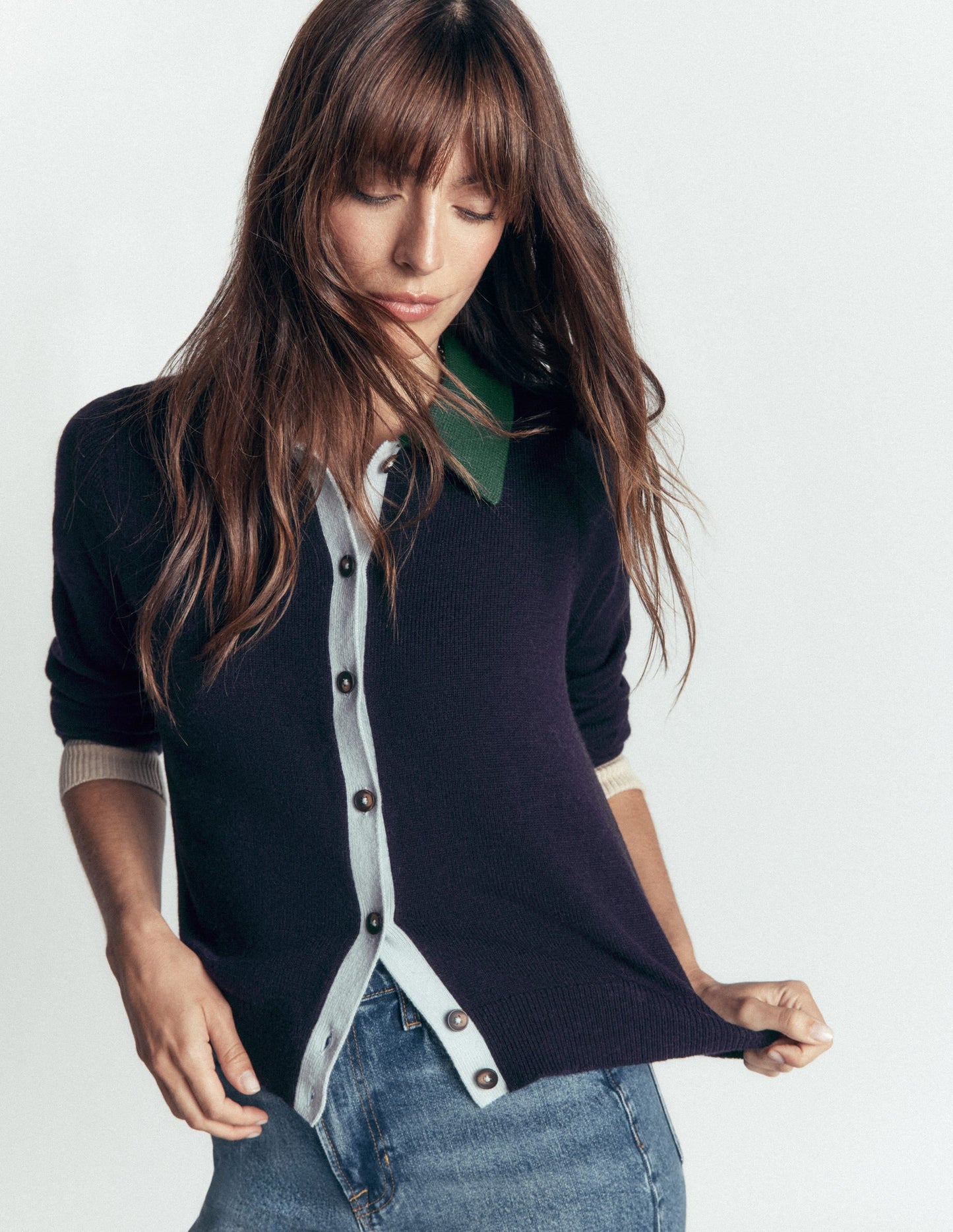 Ariadne Wool Blend Cardigan-Navy Colour Block