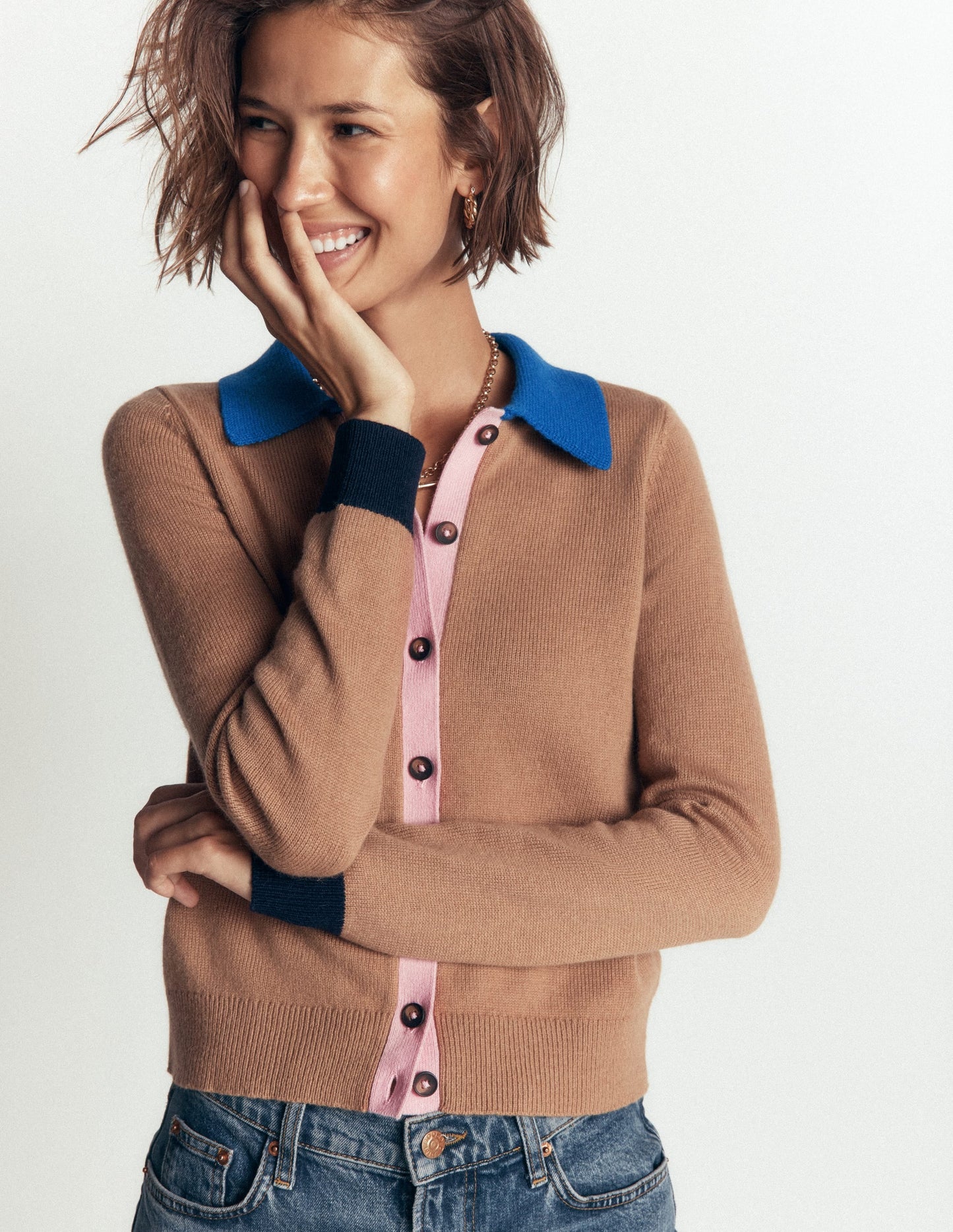 Ariadne Wool Blend Cardigan-Camel Melange, Colour Block