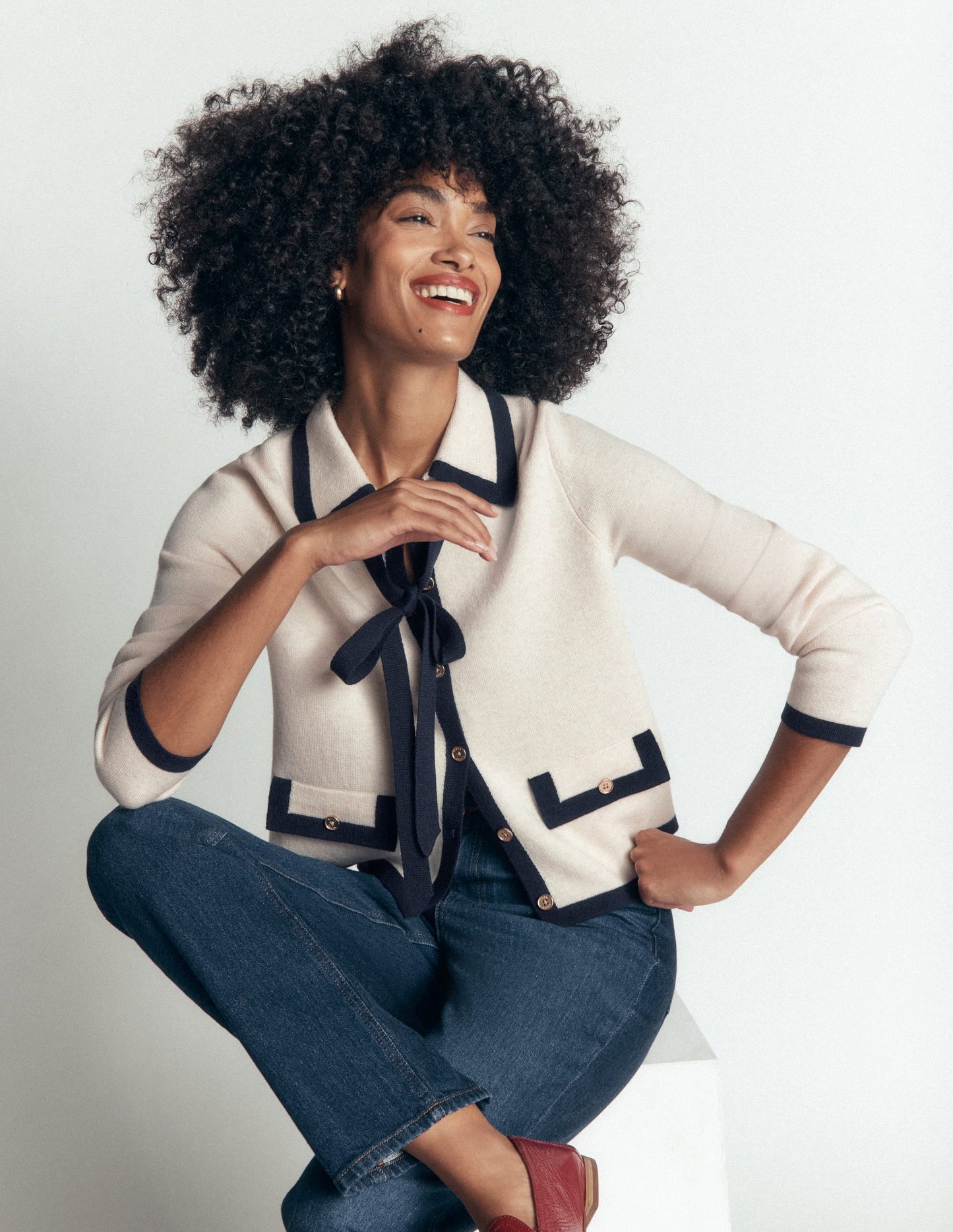 Elizabeth Bow Knitted Jacket-Warm Ivory