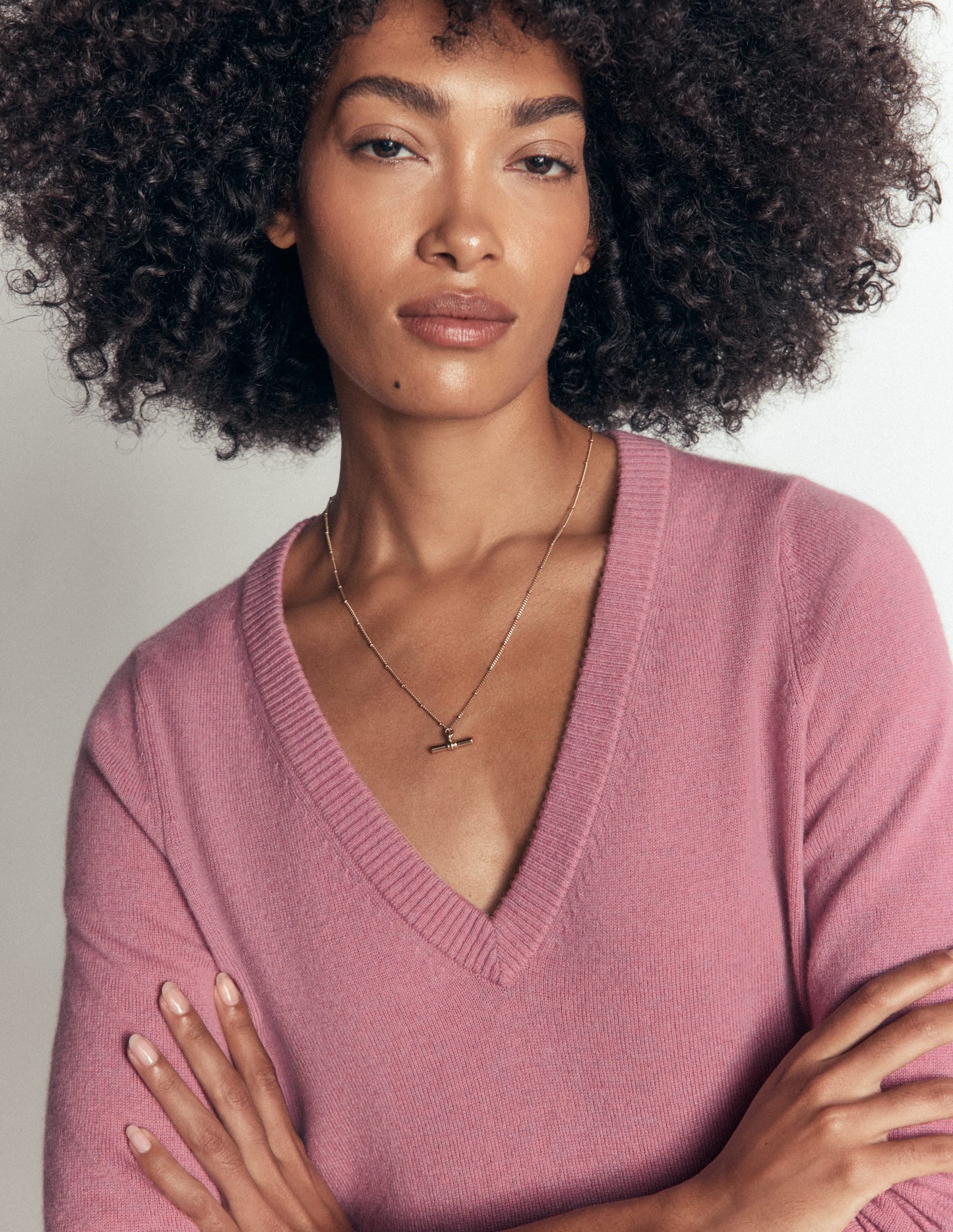 Elsie Cashmere V Neck Jumper-Pink Heather
