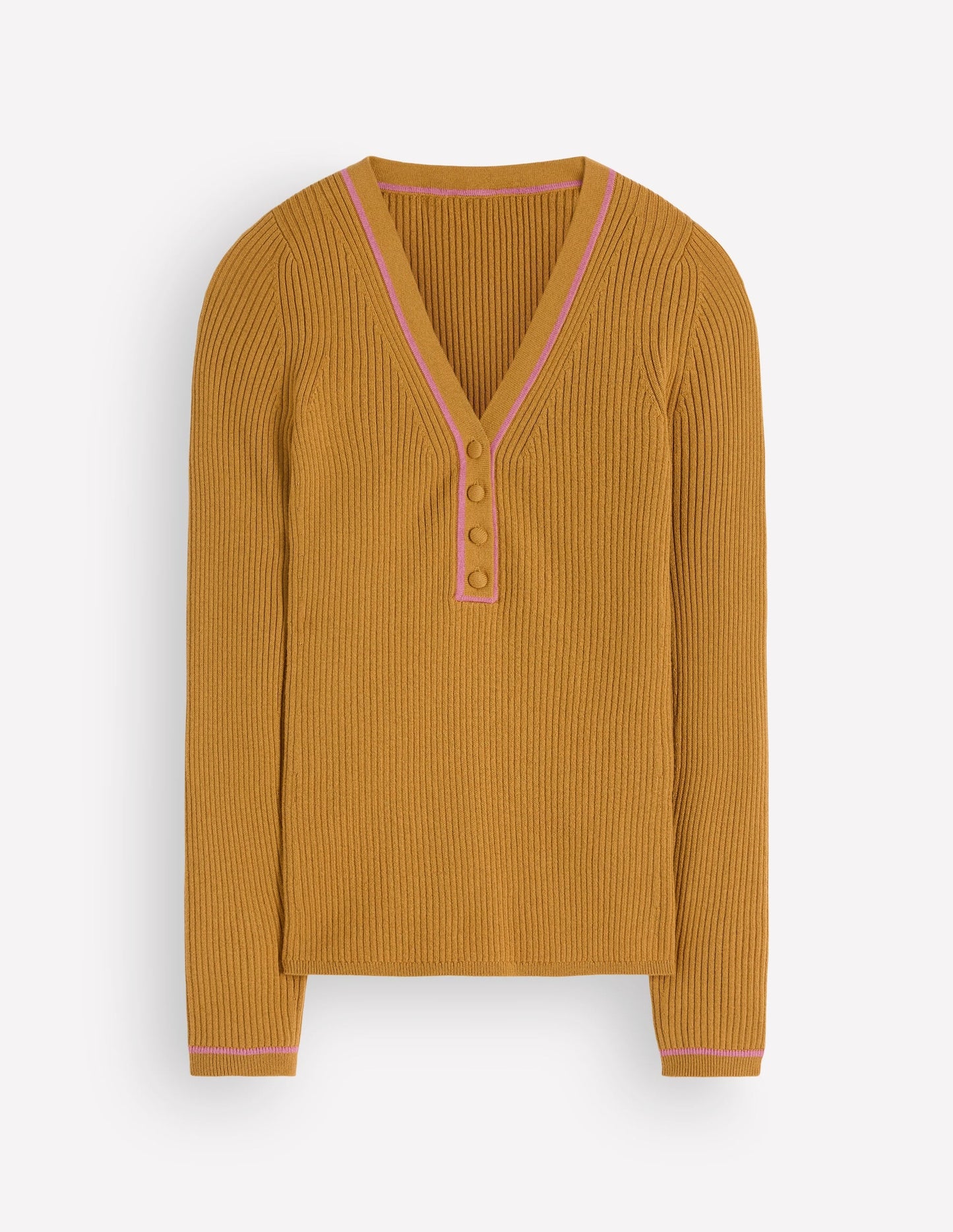 Paula Ribbed V Neck Jumper-Gold Wheat