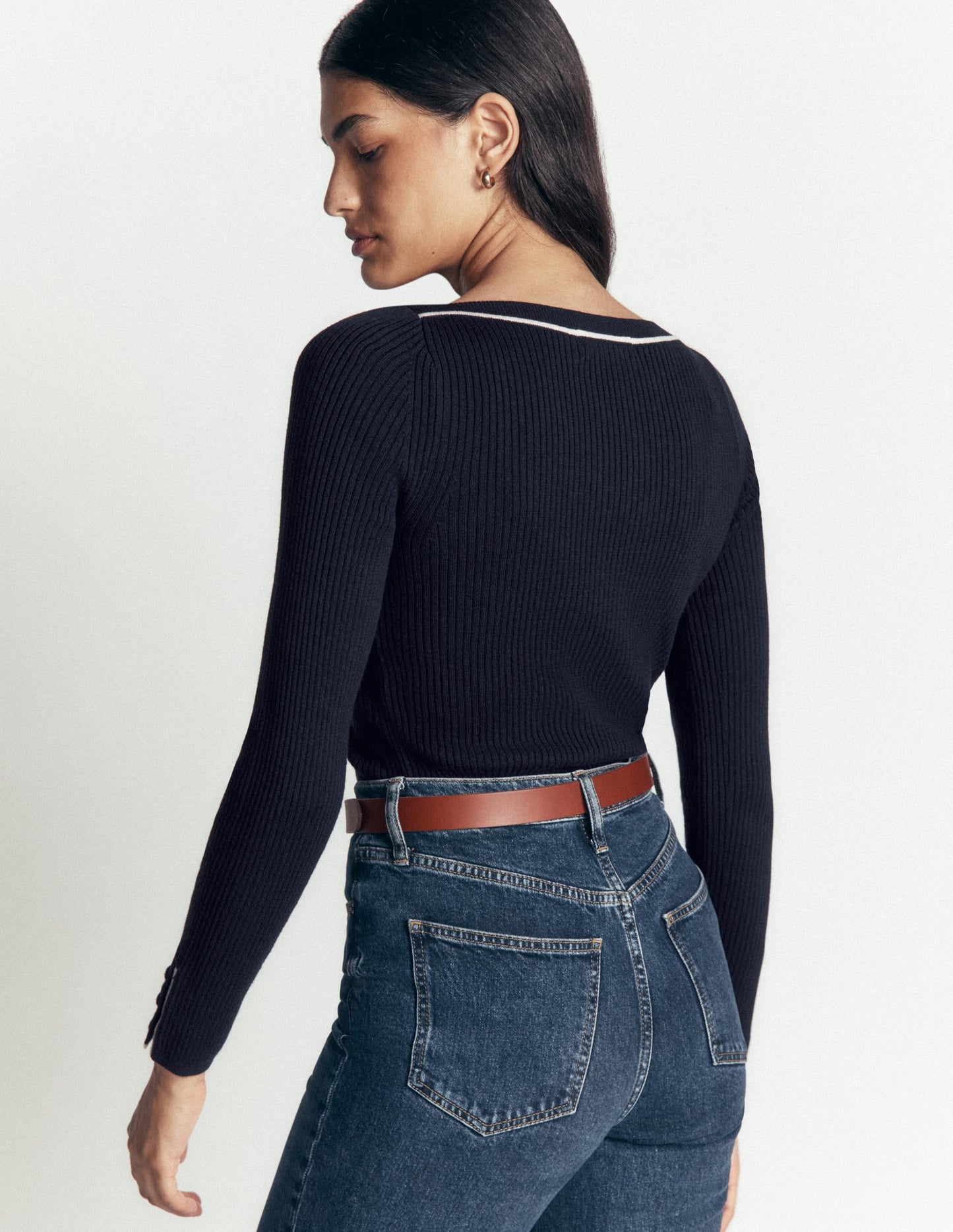 Paula Ribbed Boatneck Jumper-Navy