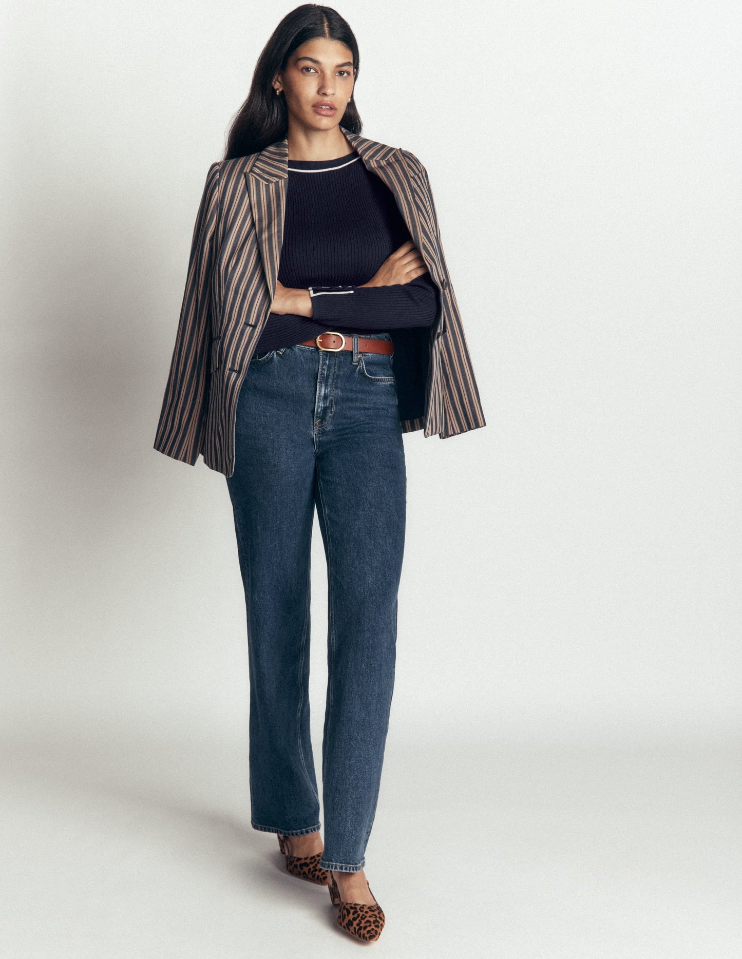 Paula Ribbed Boatneck Jumper-Navy