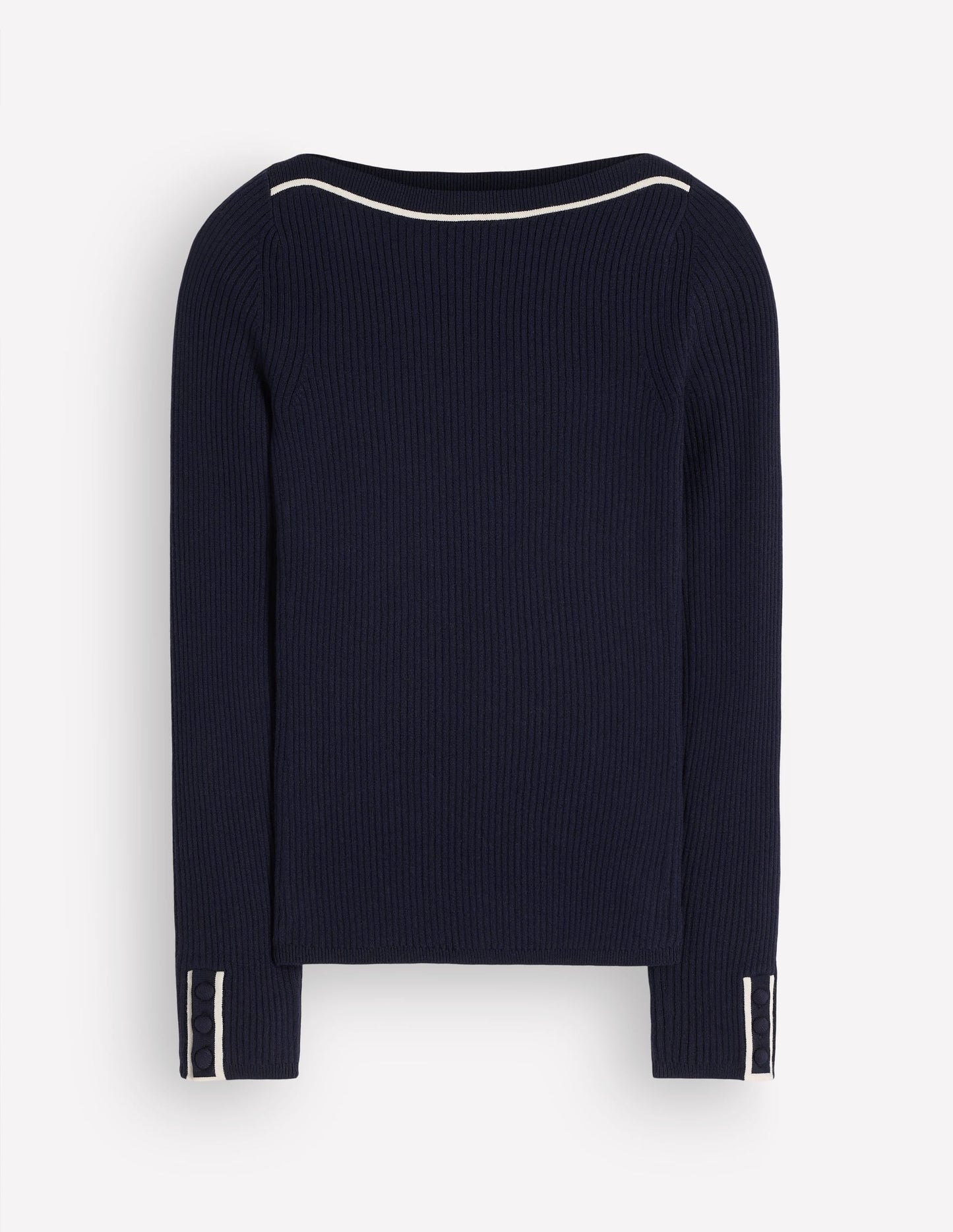Paula Ribbed Boatneck Jumper-Navy