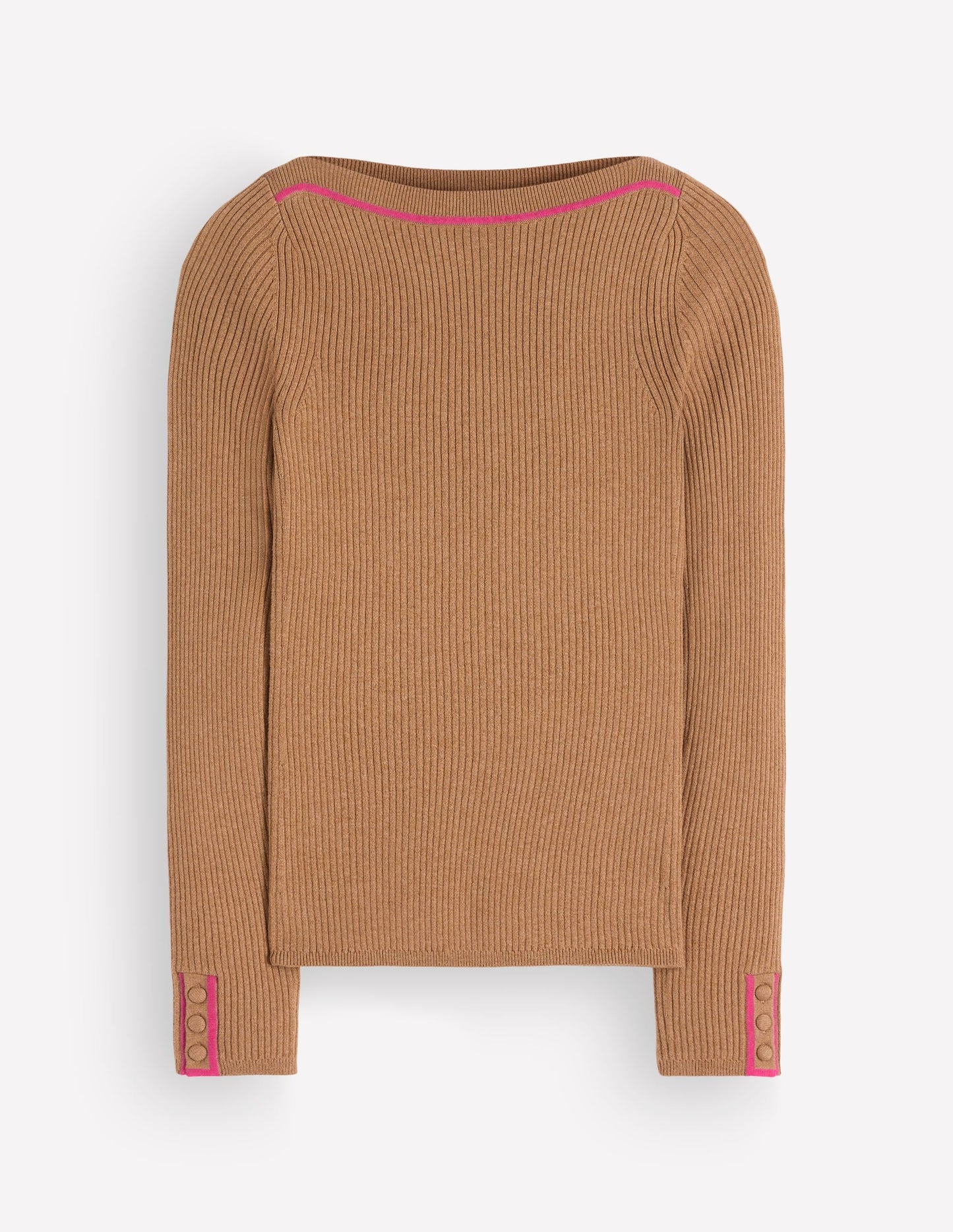 Paula Ribbed Boatneck Jumper-Camel