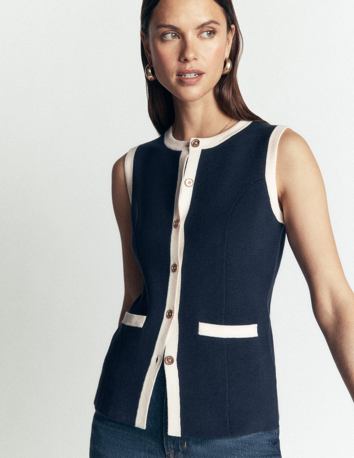 Crew Milano Knit Waistcoat-Navy