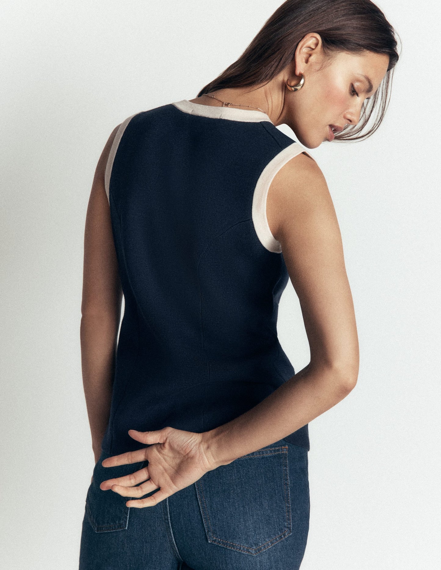Crew Milano Knit Waistcoat-Navy