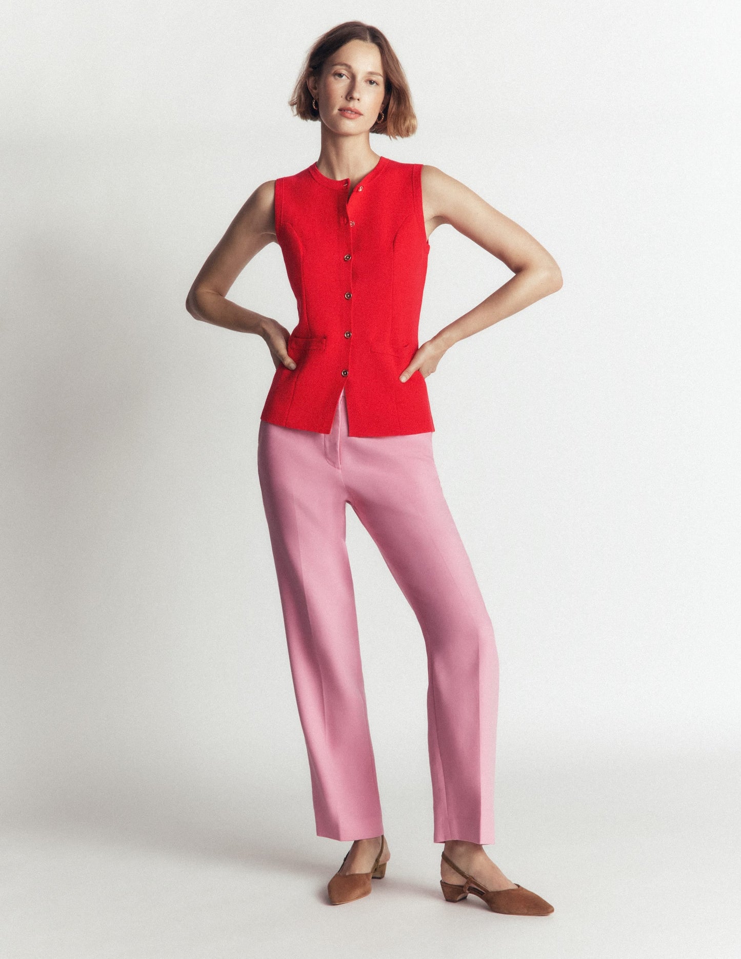 Crew Milano Knit Waistcoat-Poppy Red