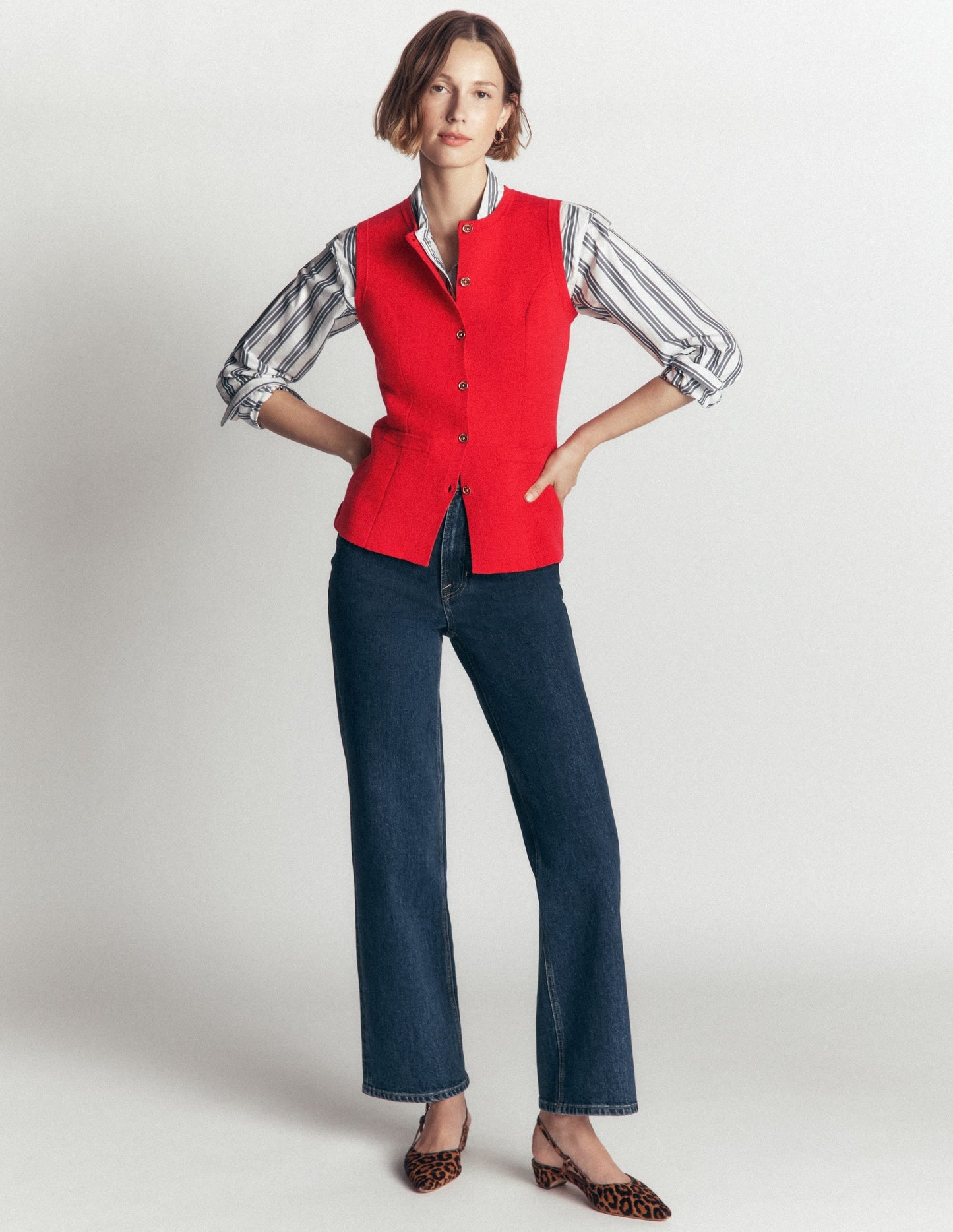 Crew Milano Knit Waistcoat-Poppy Red